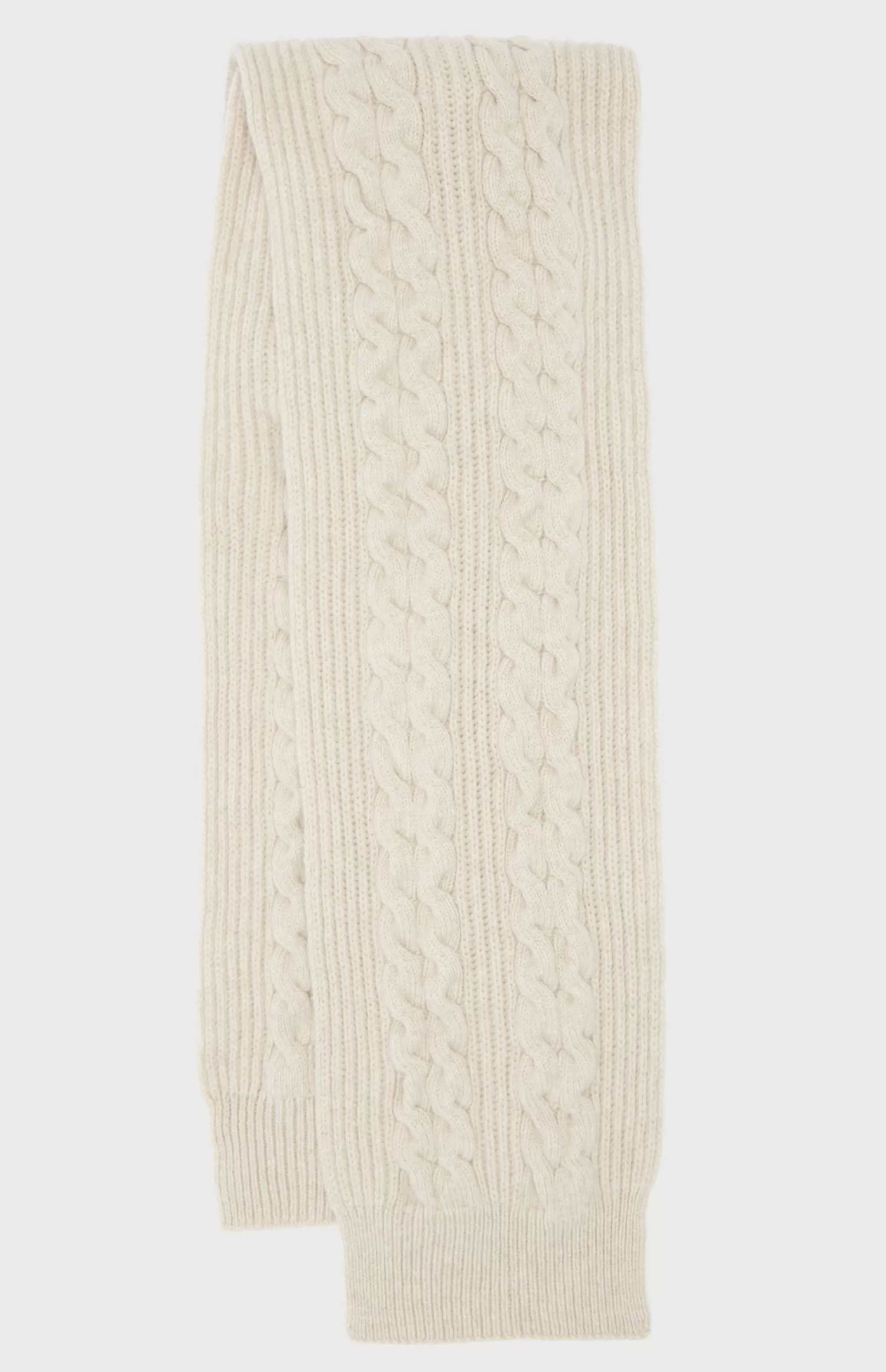 Best All Over Rib And Cable Detail Scarf In Light Oatmeal Men/Women Made in Scotland
