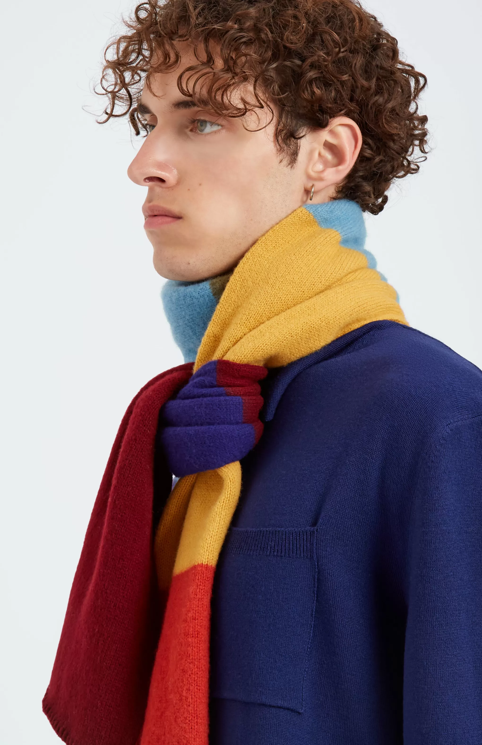 Discount Brushed Multi-colour Lambswool Scarf In Block Stripes Men Gifts for Men