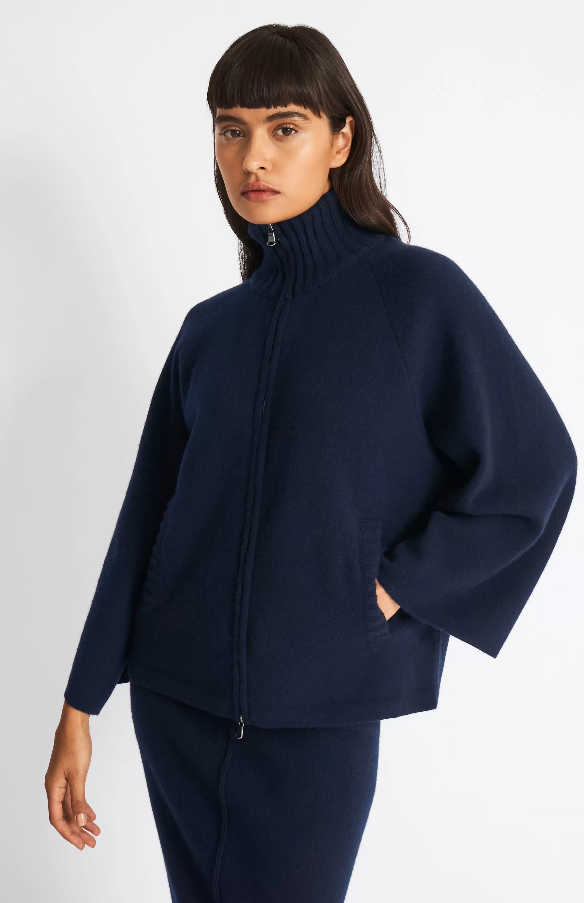 Store Cashmere Blend High Neck Zip Thru Jacket In Indigo Men/Women Jackets
