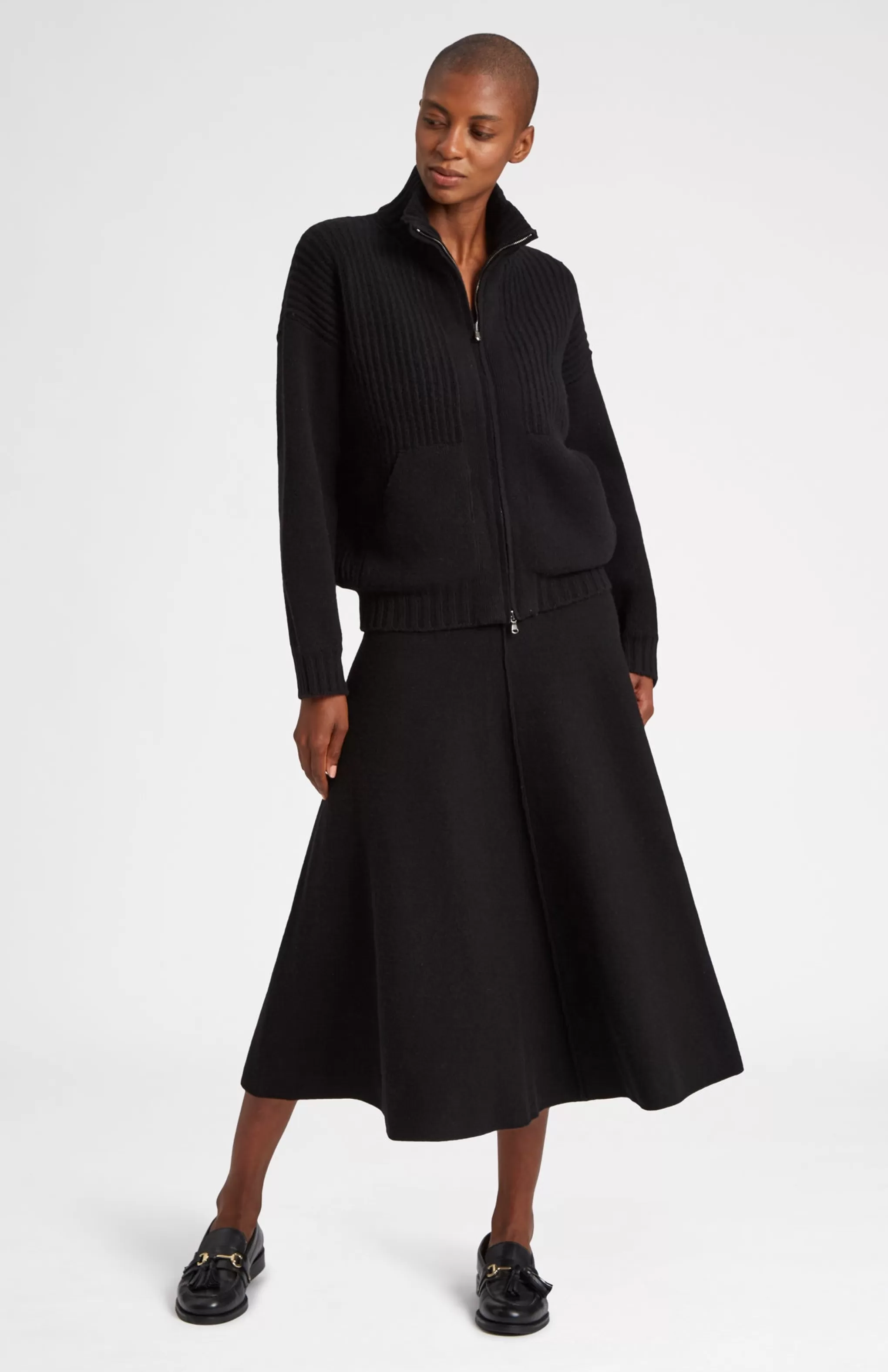 Cheap Cashmere Blend Midi Skirt In Black Men/Women Skirts
