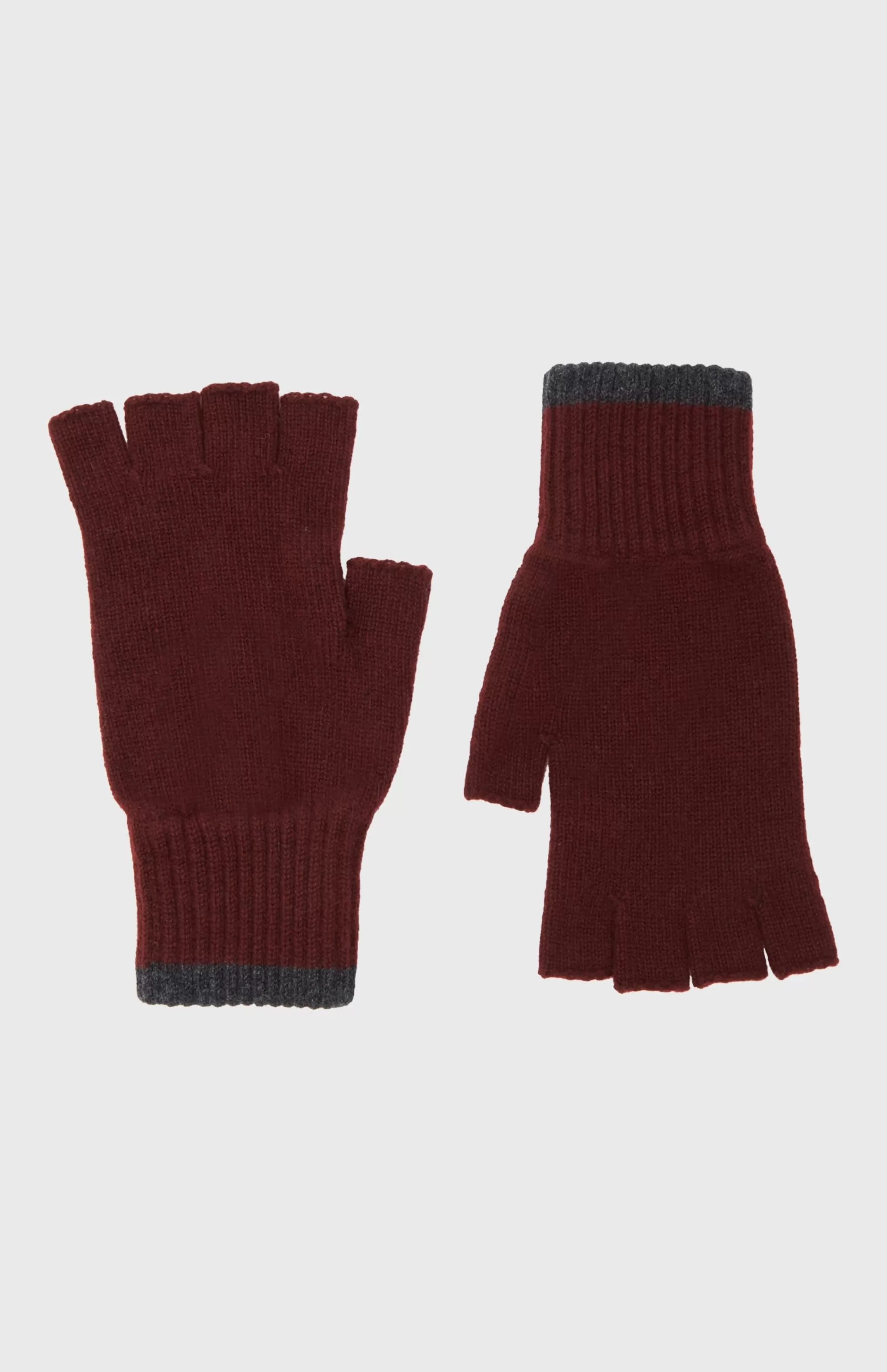 New Cashmere Fingerless Gloves Contrast Ribs In Dark Claret Men Gloves