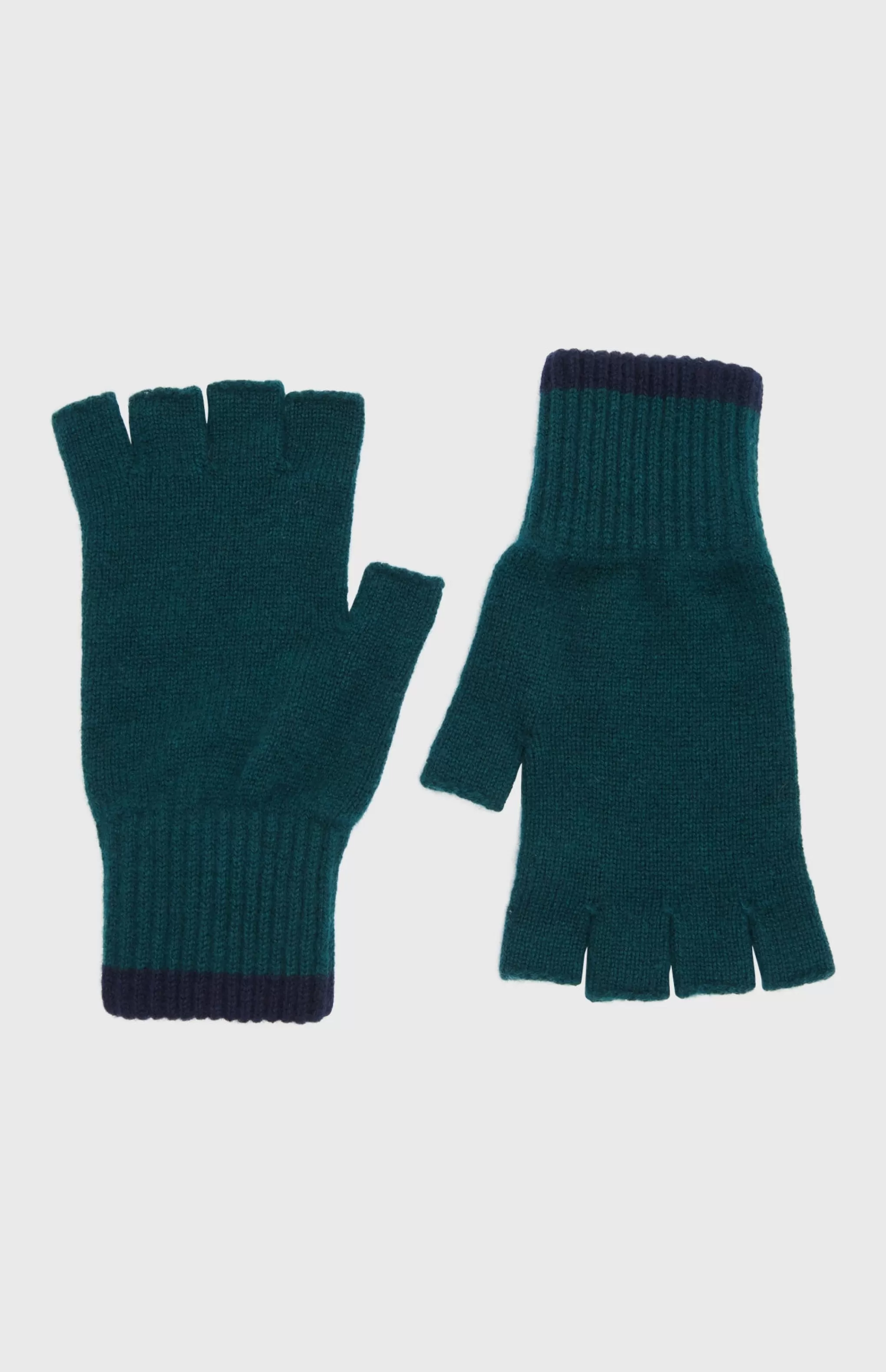 Clearance Cashmere Fingerless Gloves Contrast Ribs In Evergreen And Ink Men Gloves