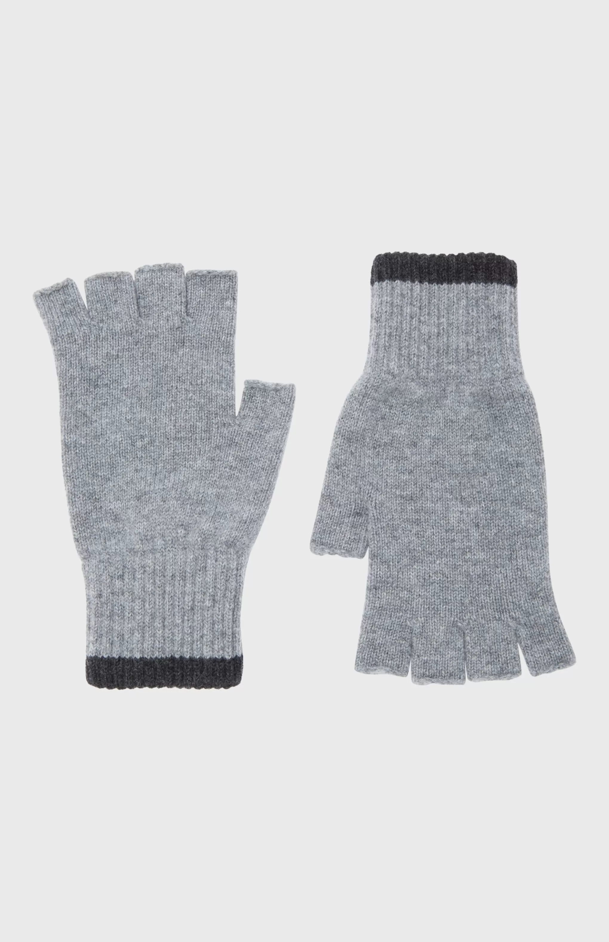 Best Cashmere Fingerless Gloves Contrast Ribs In Flannel Grey And Charcoal Men Cashmere