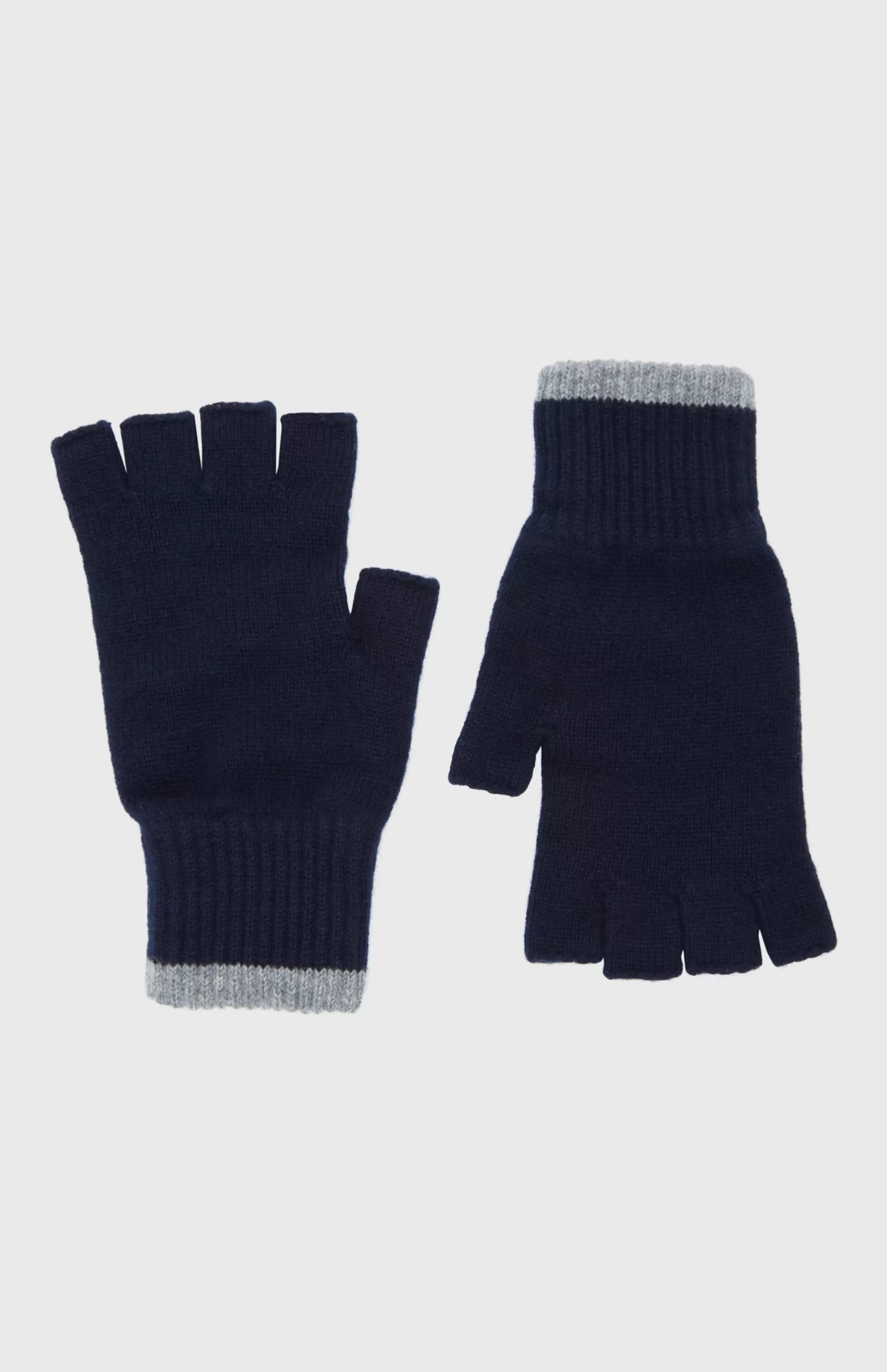Best Cashmere Fingerless Gloves Contrast Ribs In Ink And Flannel Grey Men Gloves