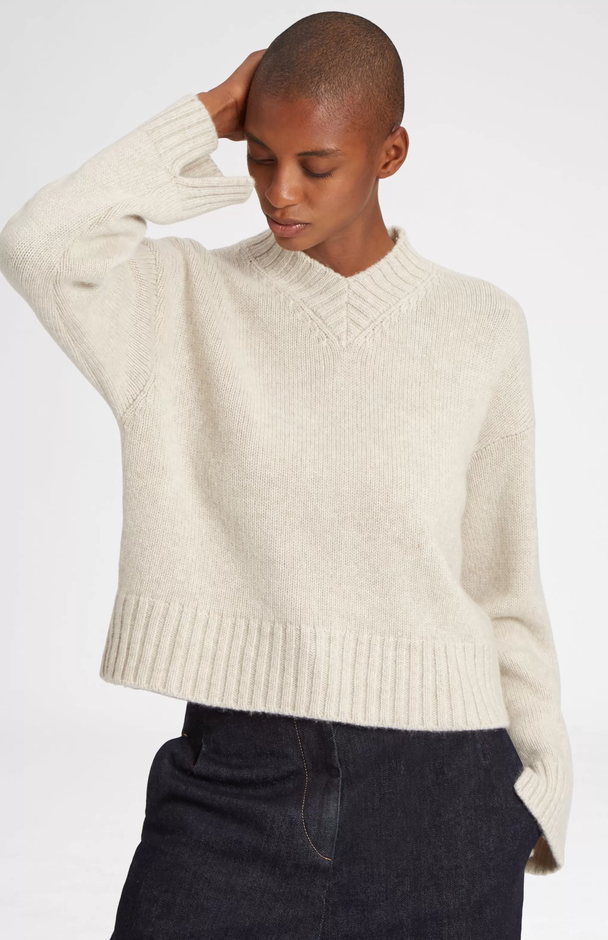 Outlet Cosy Cashmere Jumper In Oatmeal Men/Women Medium Weight Knits
