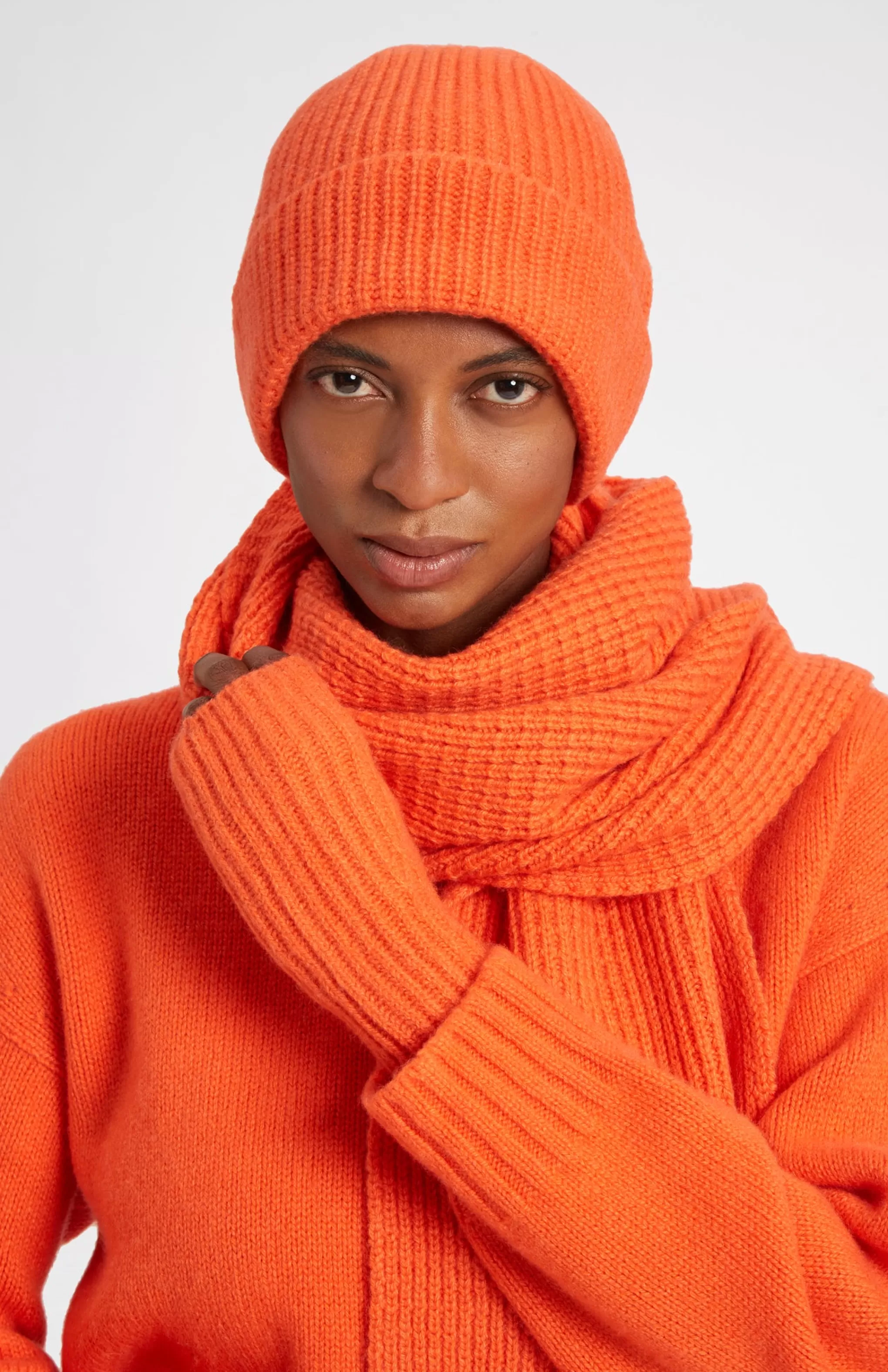 Discount Cosy Cashmere Scarf In A Waffle Stitch In Apricot Orange Men Scarves