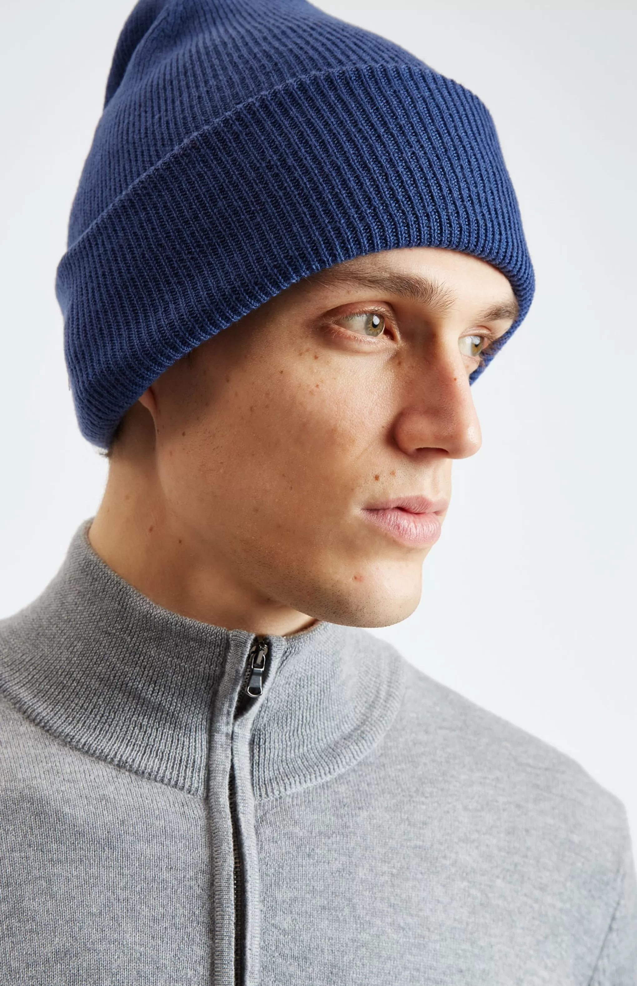 Online Double Layer Ribbed Merino Beanie In Blue Men Gifts for Men