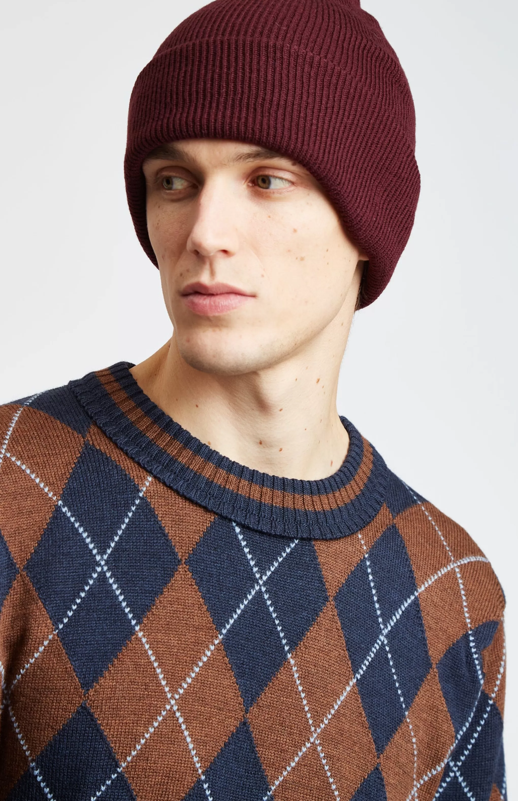 Best Sale Double Layer Ribbed Merino Beanie In Burgundy Men/Women Conscious Collection