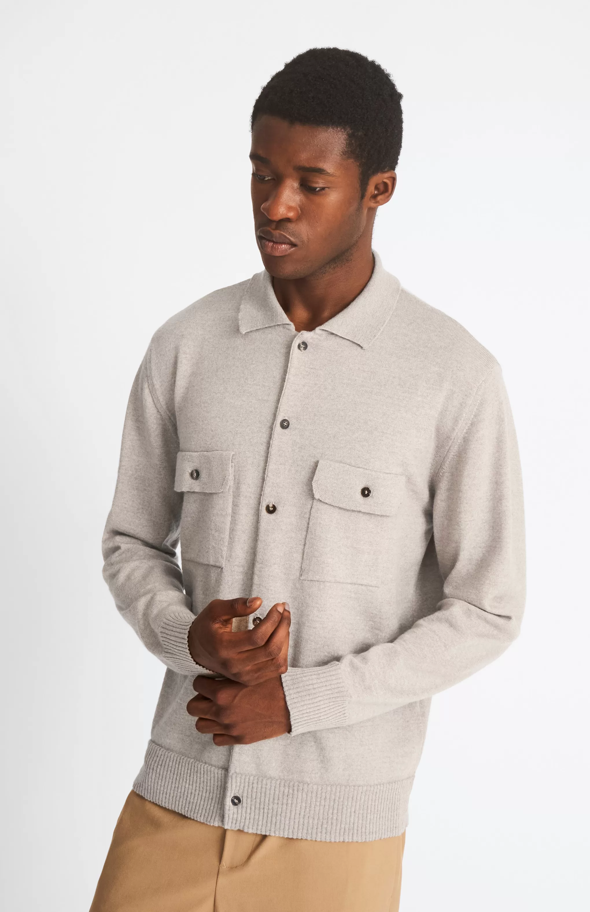 Outlet Fine Merino Knitted Overshirt In Dark Natural Men Gifts for Men