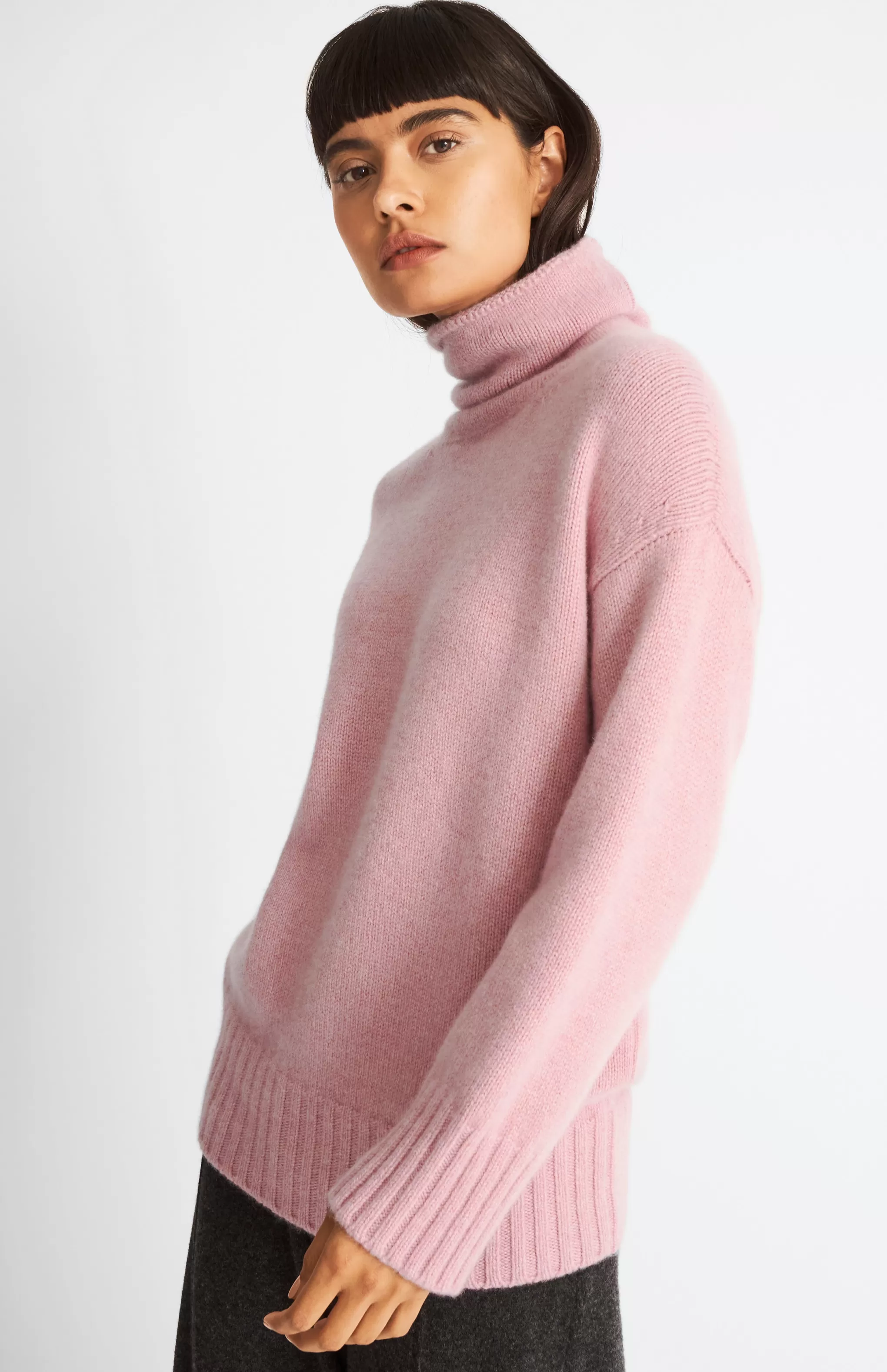 Fashion High Neck Cosy Cashmere Jumper In Dusty Pink Men/Women High Neck Knits