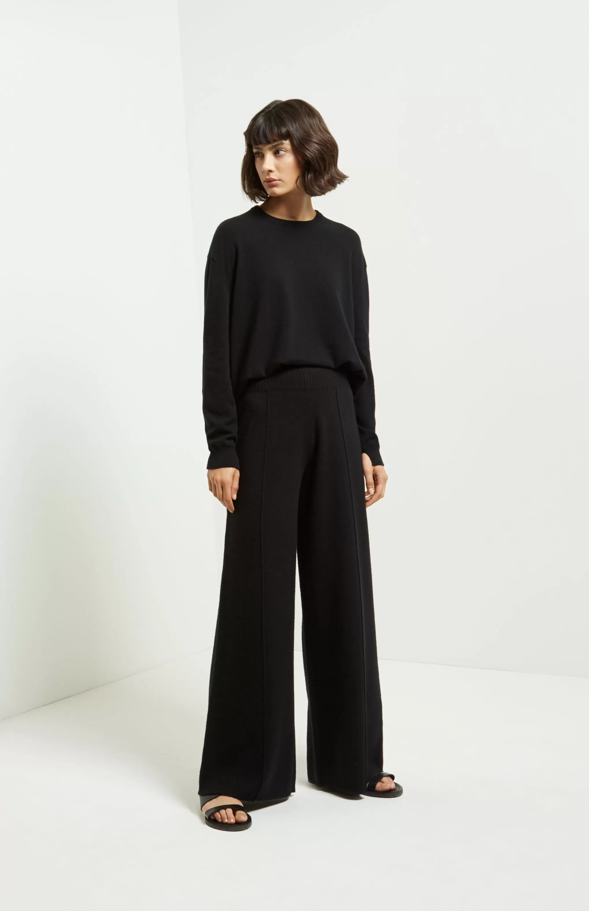 Discount Knitted Wide Leg Cashmere Blend Trousers In Black Men/Women Trousers