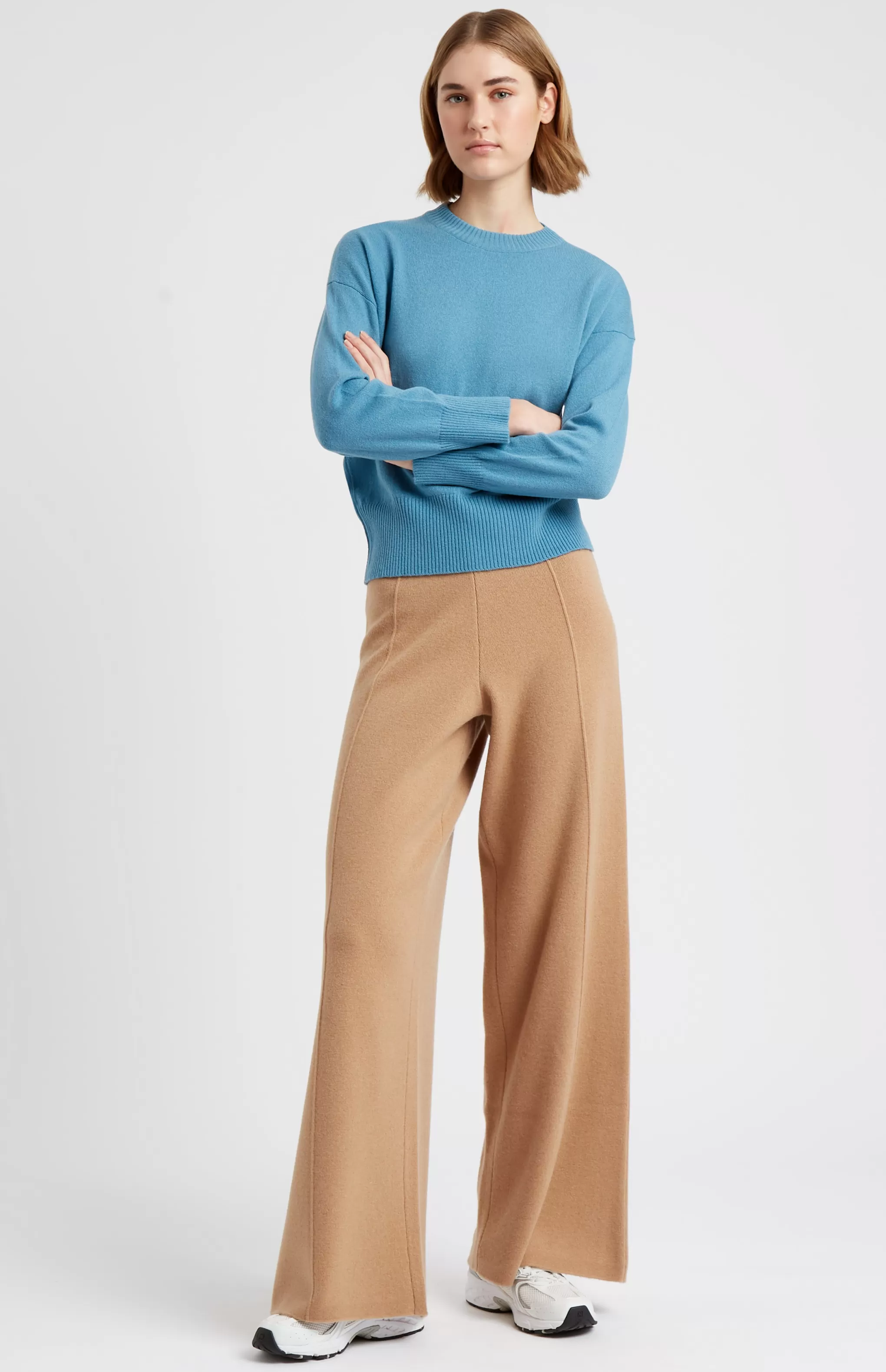 Flash Sale Knitted Wide Leg Cashmere Blend Trousers In Sand Men/Women Trousers