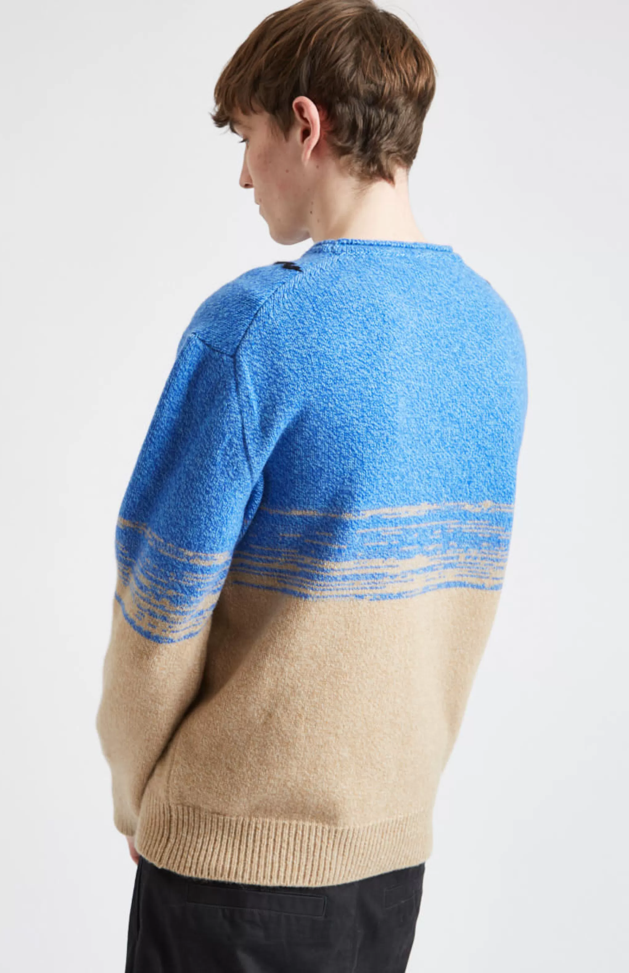 Best Lambswool Round Neck Jumper With Argyle Pattern And Degrade Effect In Cobalt And Camel Men Loungewear