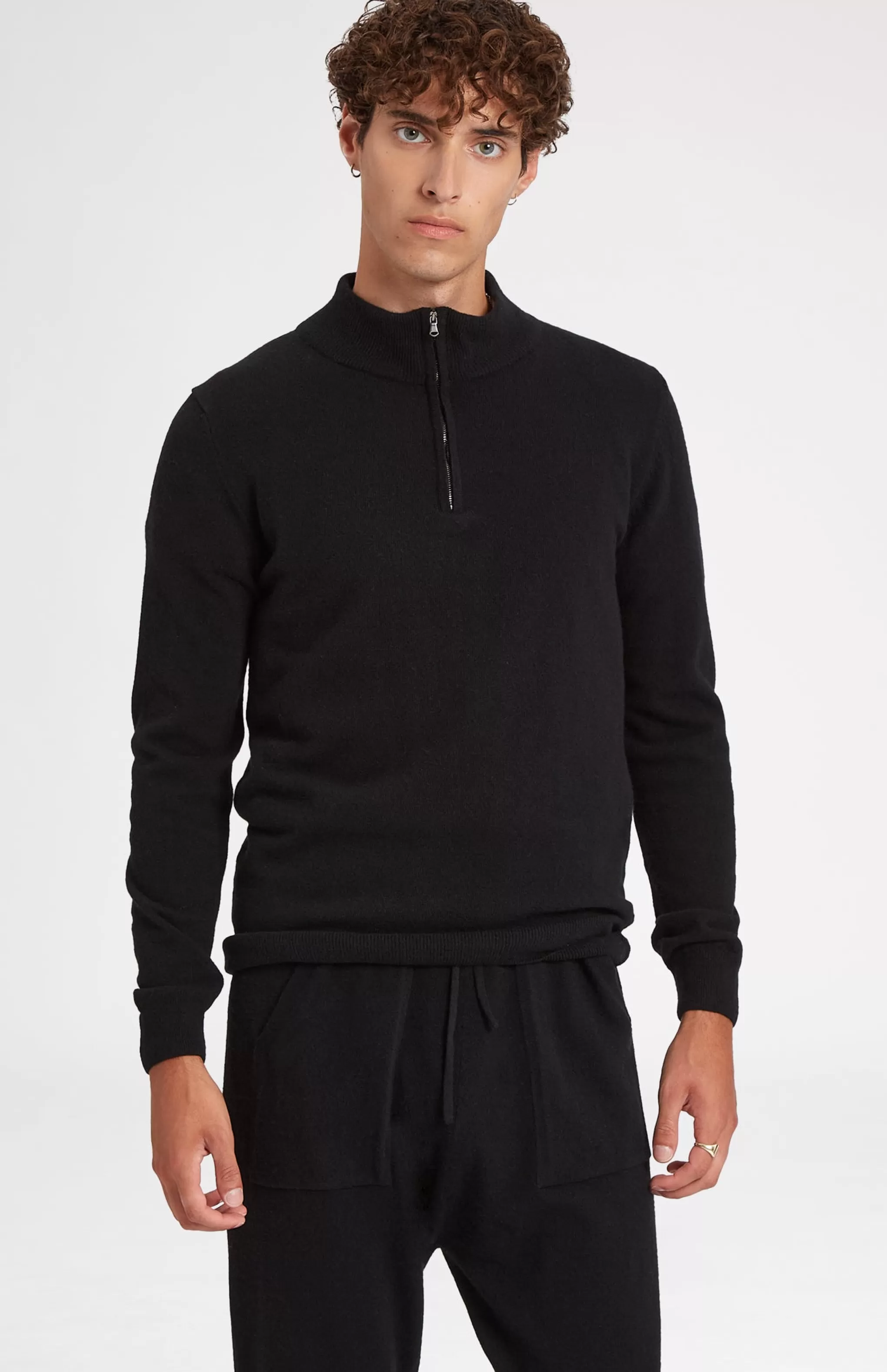 Best Sale Men's Half Zip Merino Cashmere Blend Jumper In Black Men Medium Weight Knits