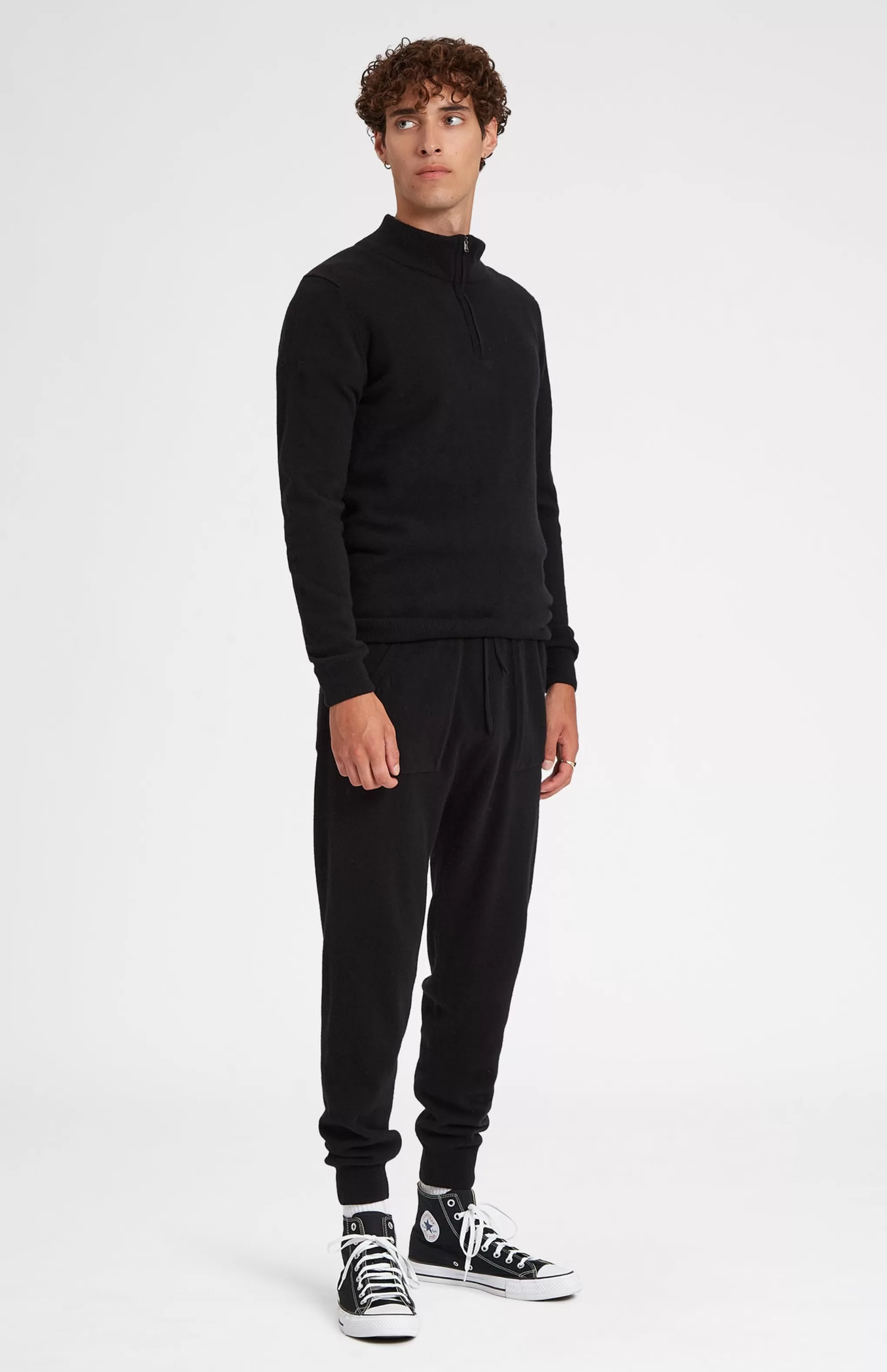 Best Sale Men's Half Zip Merino Cashmere Blend Jumper In Black Men Medium Weight Knits