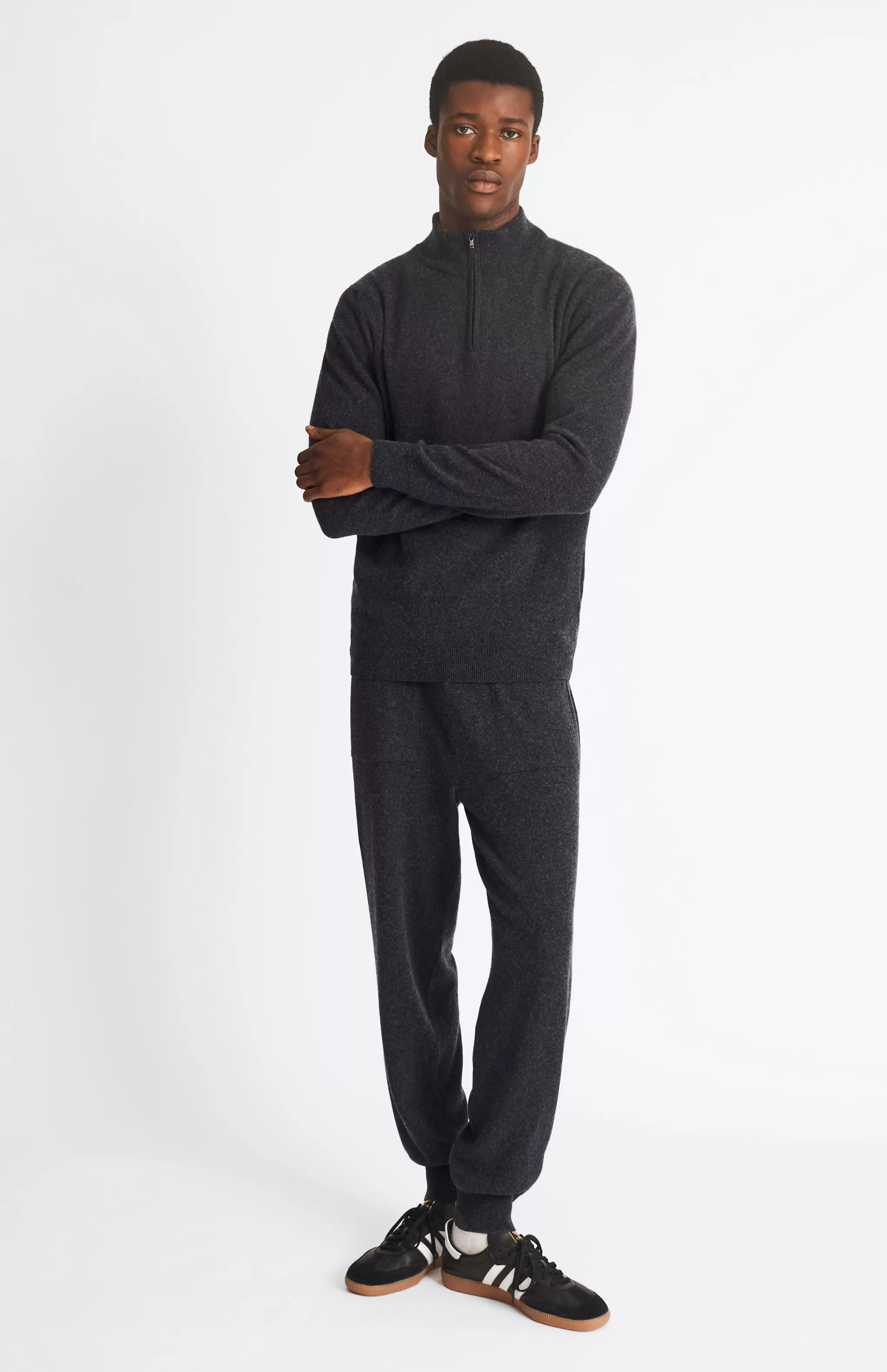 Best Sale Men's Half Zip Merino Cashmere Blend Jumper In Charcoal Men Loungewear