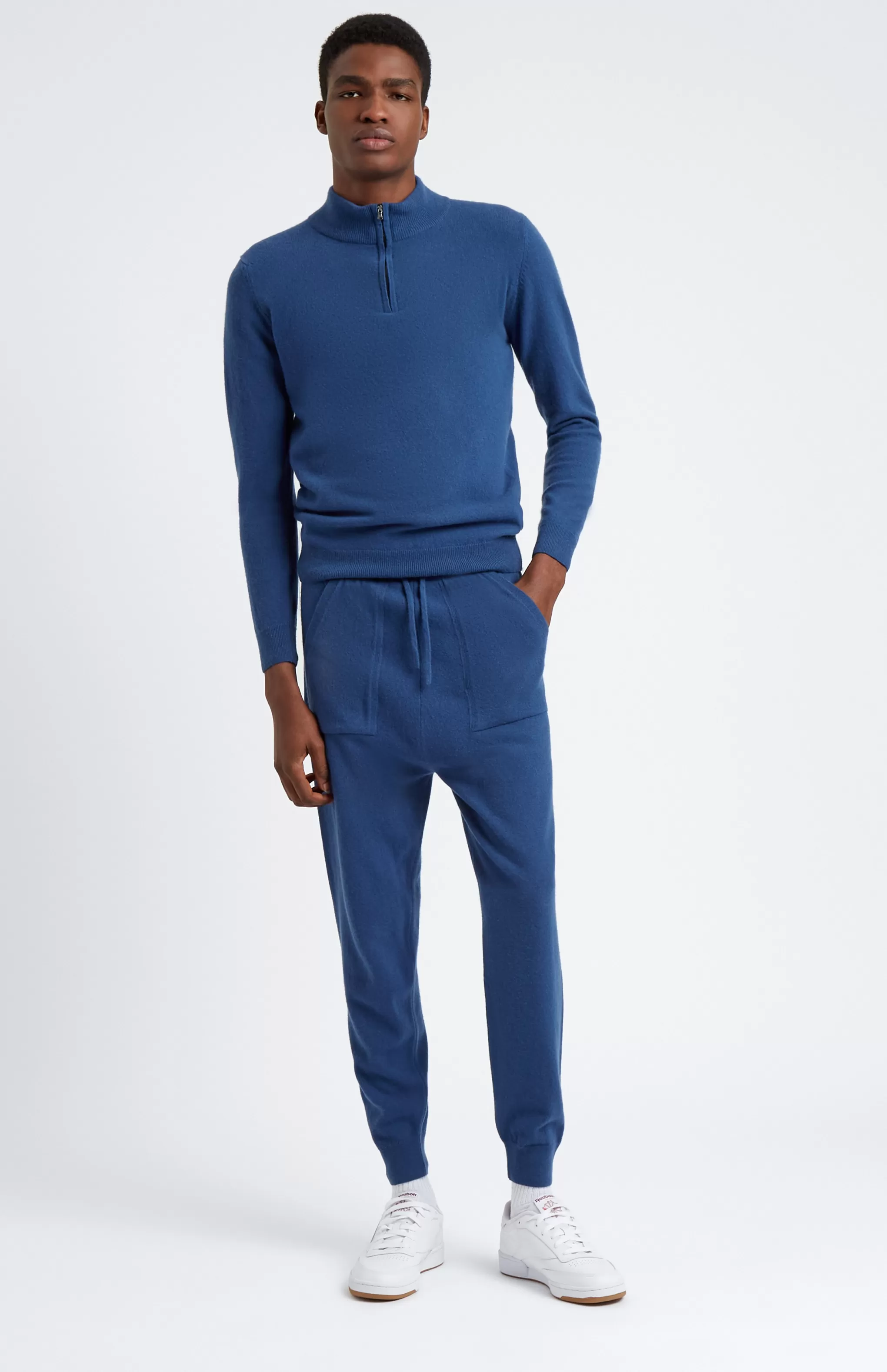 Cheap Men's Half Zip Merino Cashmere Blend Jumper In Deep Indigo Men Loungewear