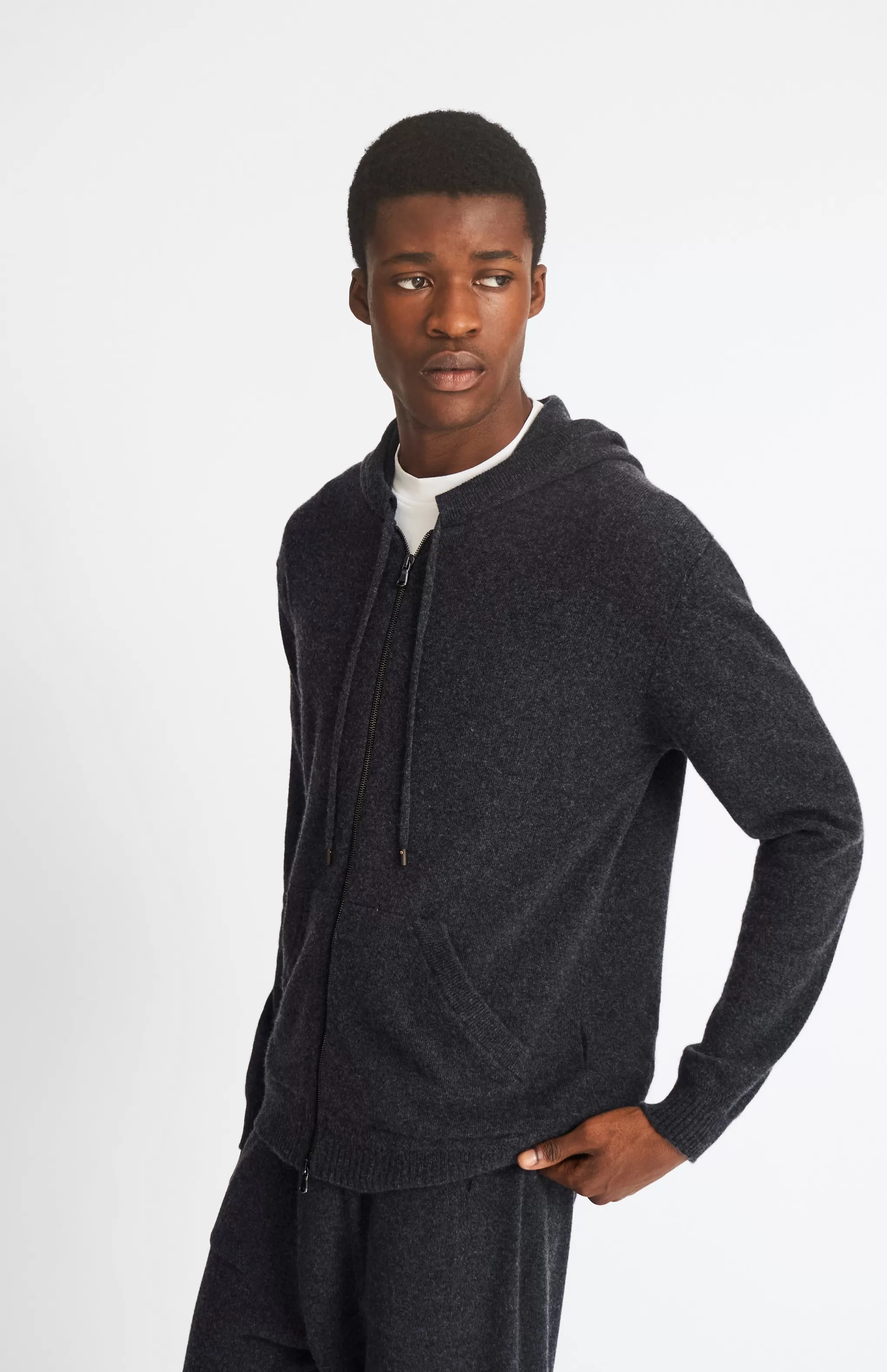 Best Men's Knitted Lounge Hoodie In Charcoal Men Cashmere