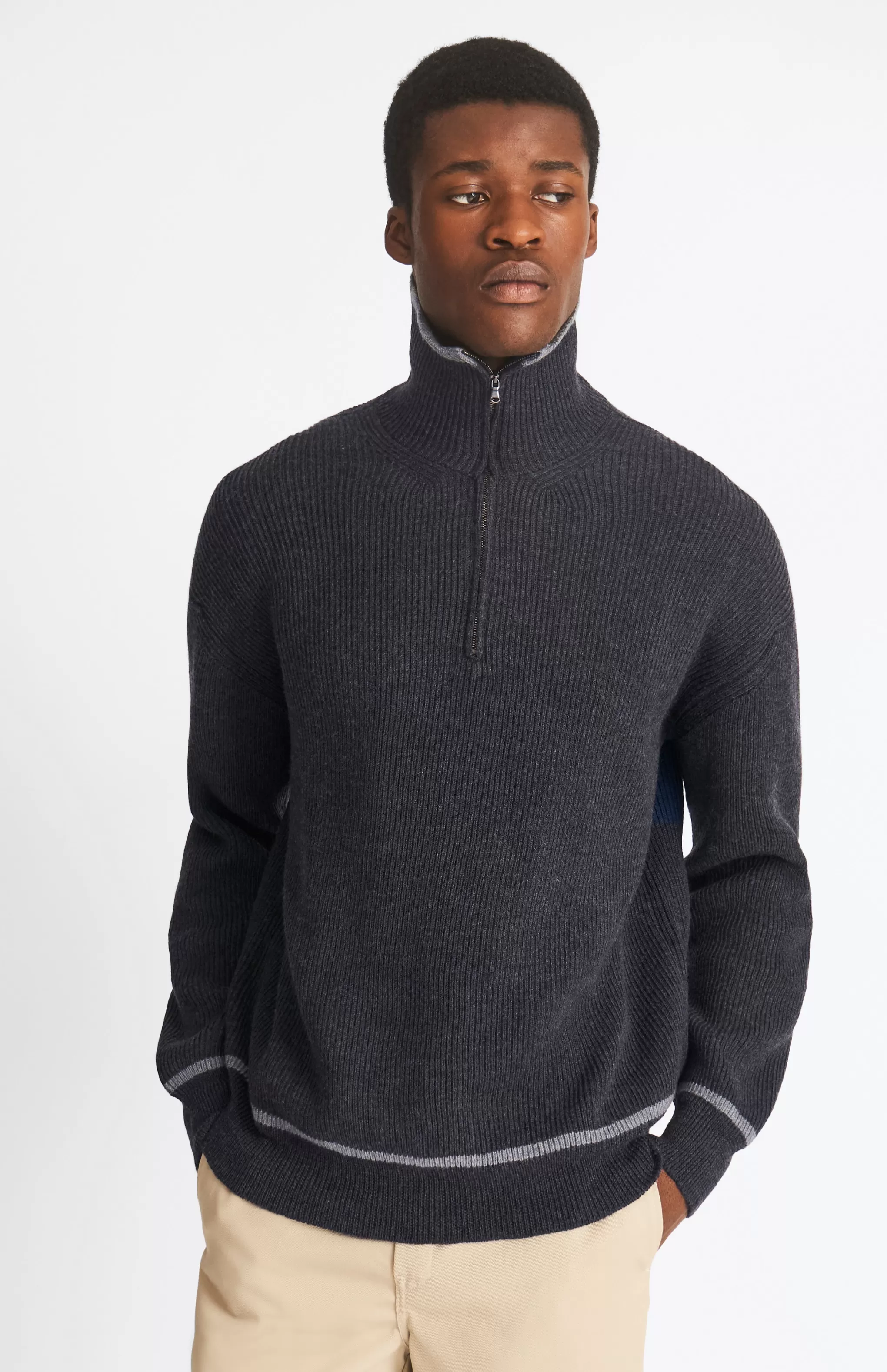 Online Men's Merino Half Zip Sweater In Charcoal Men Heavy Weight Knits