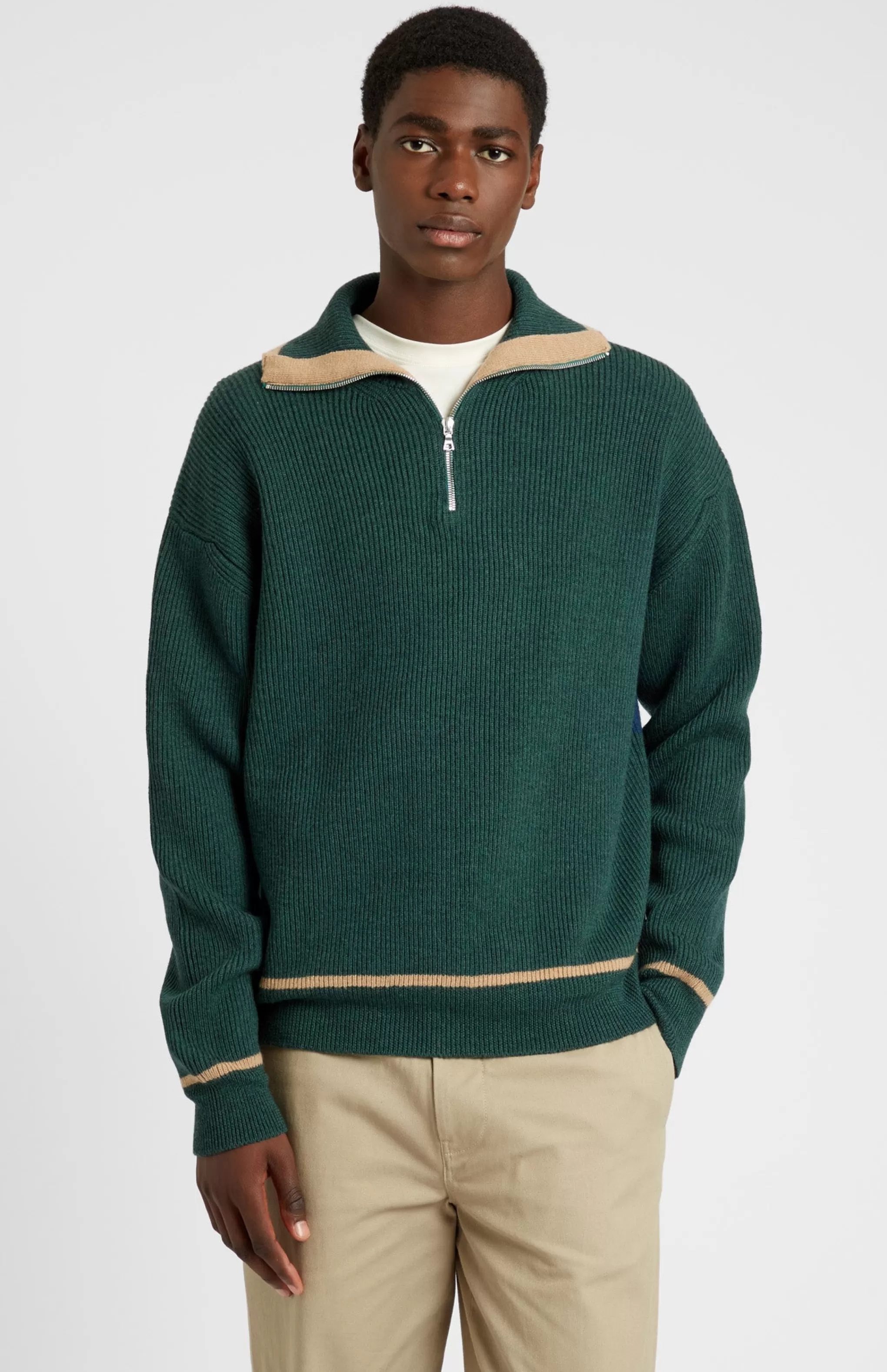 Best Sale Men's Merino Half Zip Sweater In Dark Bottle Green Men High Neck Knits
