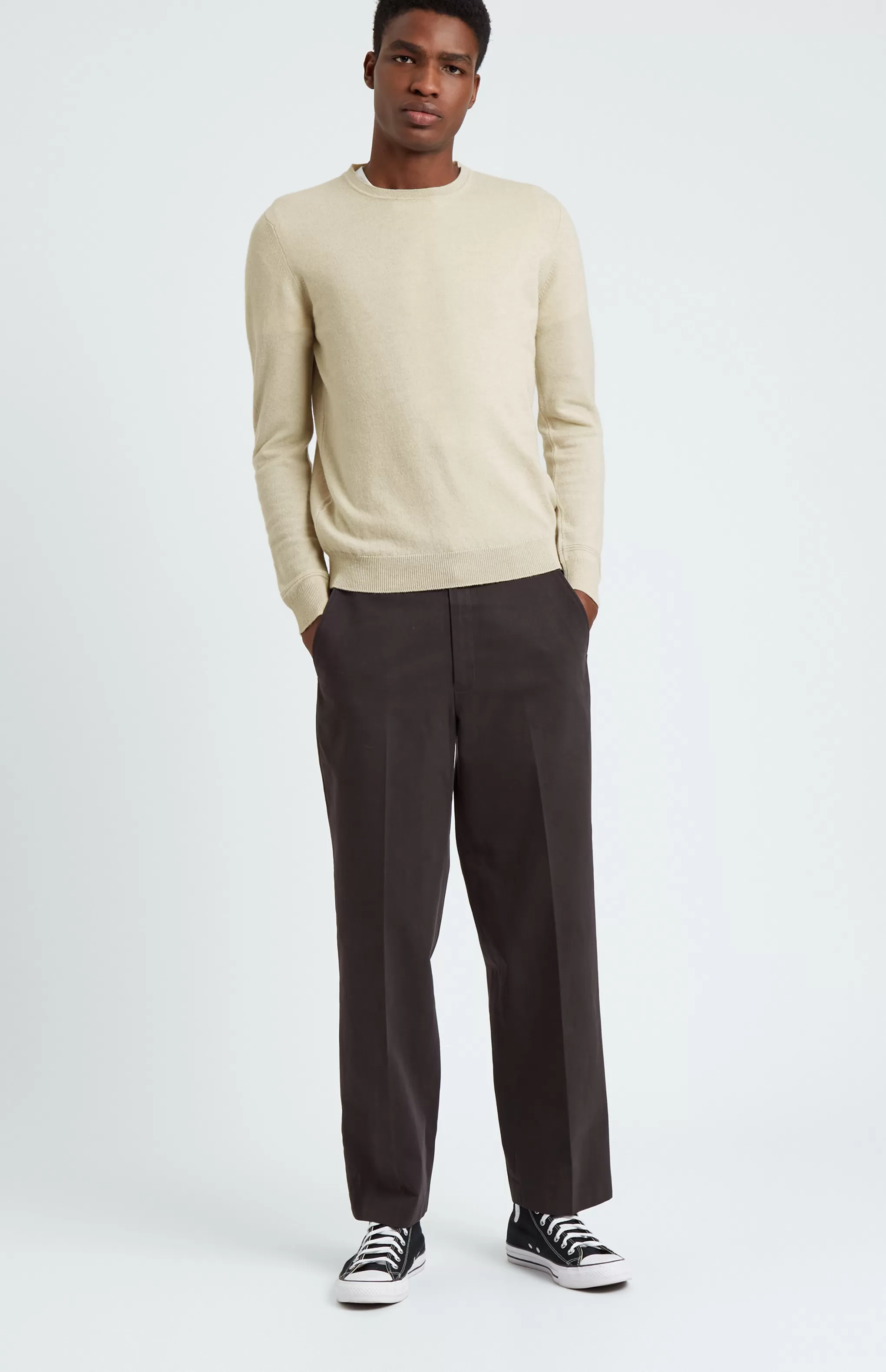 Discount Men's Round Neck Cashmere Jumper In Light Natural Men Round Neck Knits