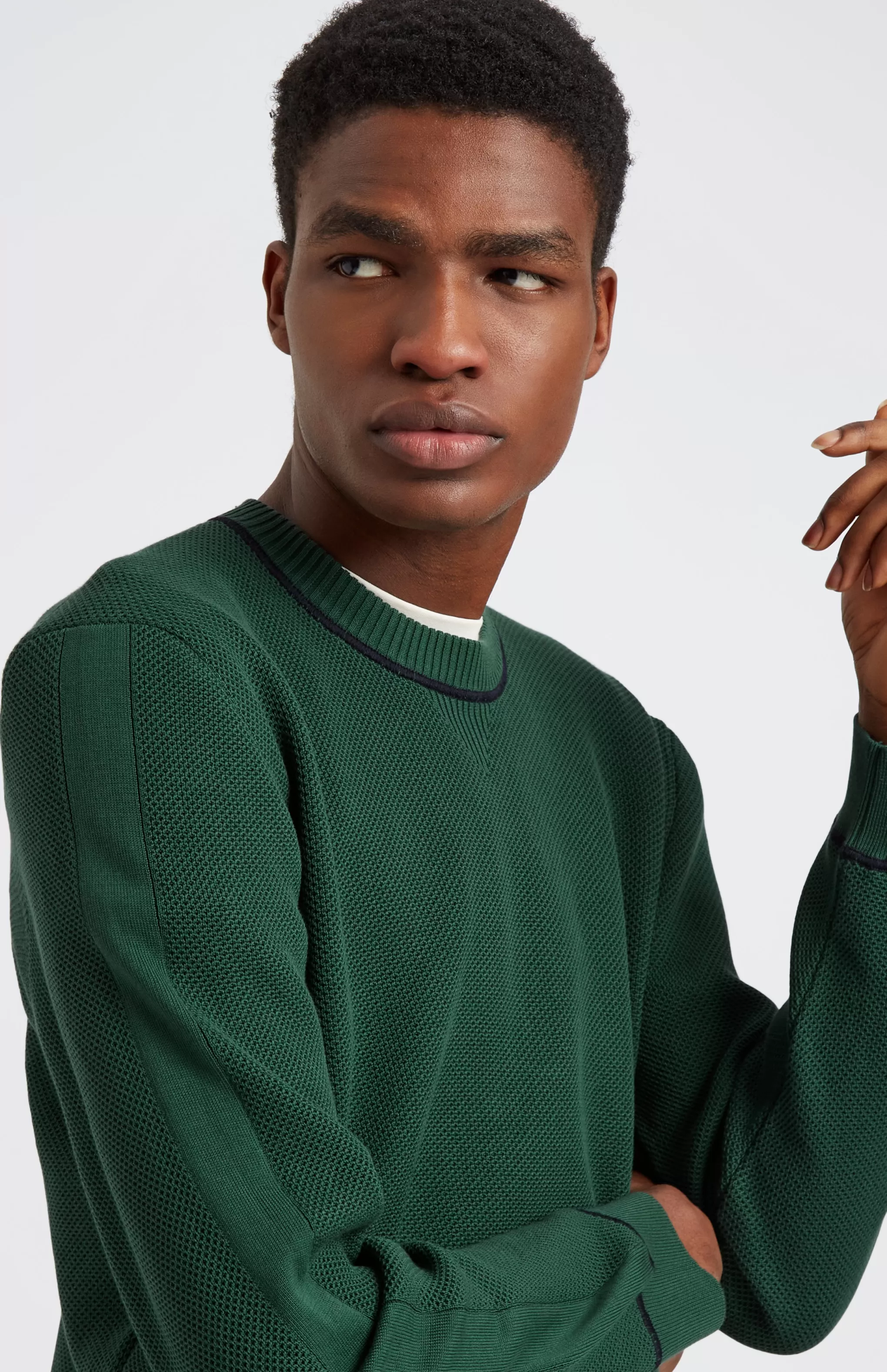 Best Sale Men's Round Neck Cotton Sweatshirt Jumper In Forest Green / Navy Men Loungewear