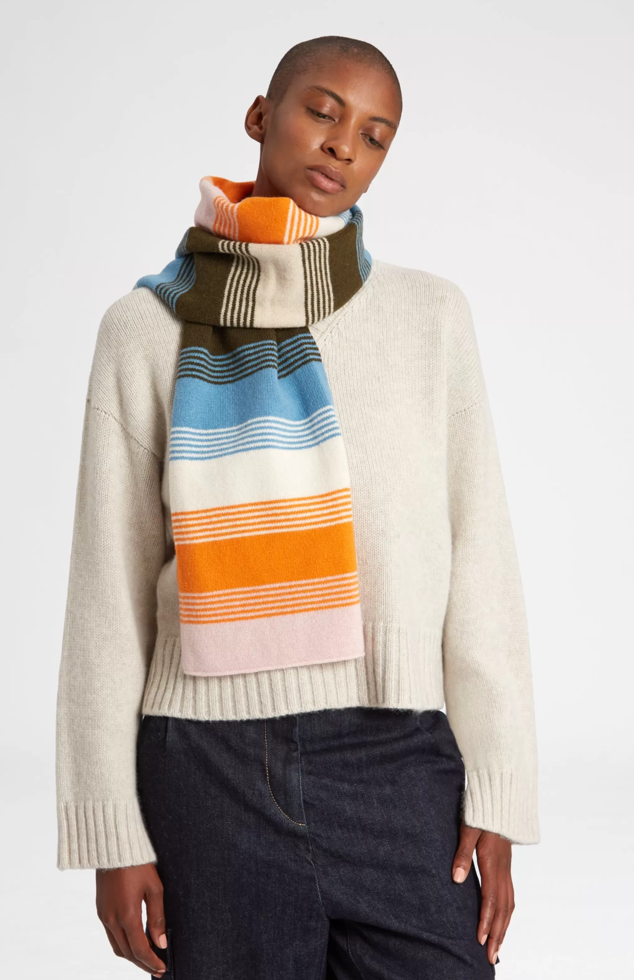 Hot Multicoloured Brushed Lambwool Scarf With Allover Stripes Men/Women Scarves