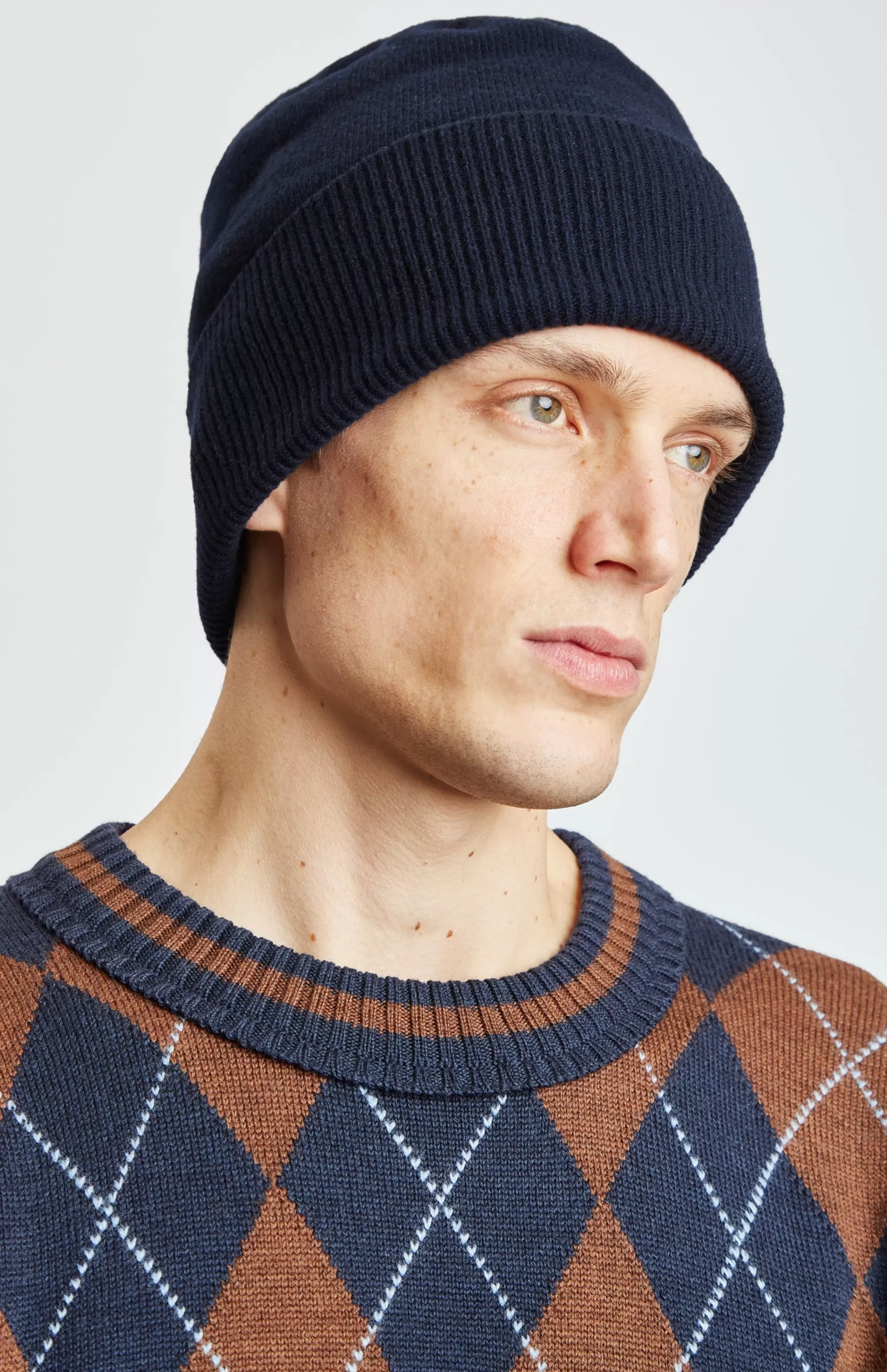 Flash Sale Ribbed Wool Cashmere Blend Beanie In Navy Men Hats