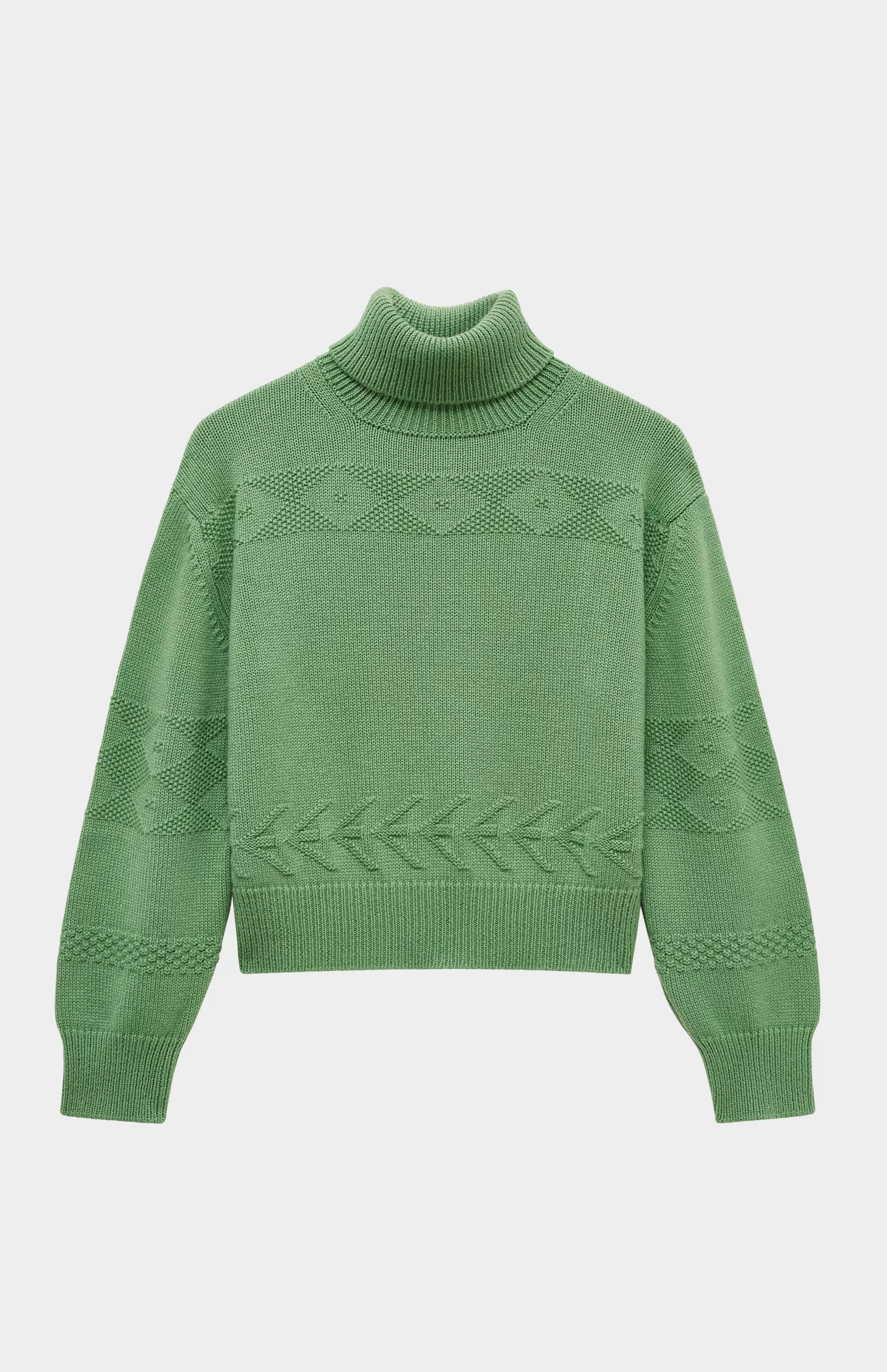 Clearance Roll Neck Guernsey Cashmere Jumper In Wood Sage Men/Women Medium Weight Knits