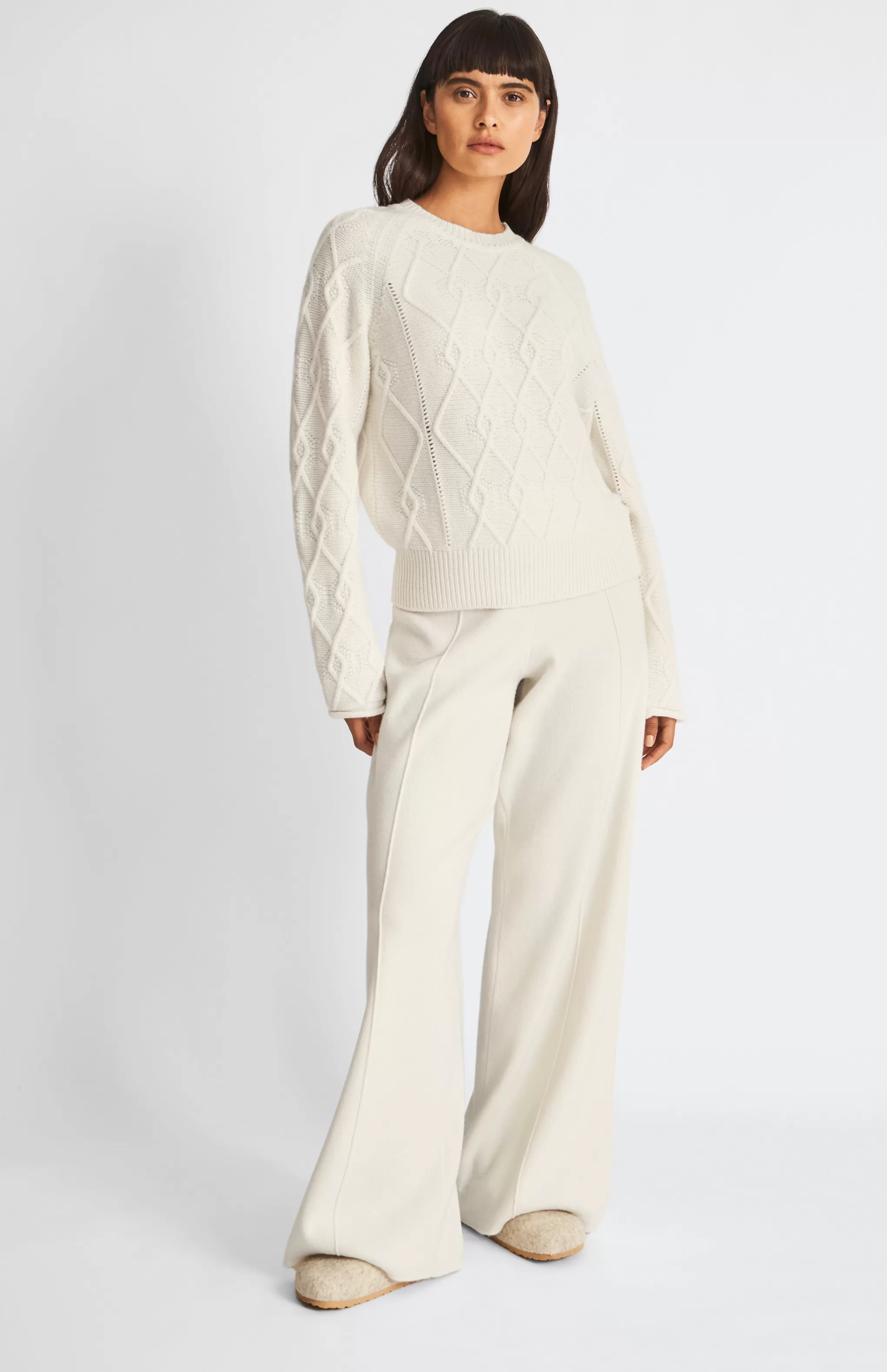 Cheap Round Neck Multi Textured Cashmere Blend Jumper In Cream Men/Women Argyle