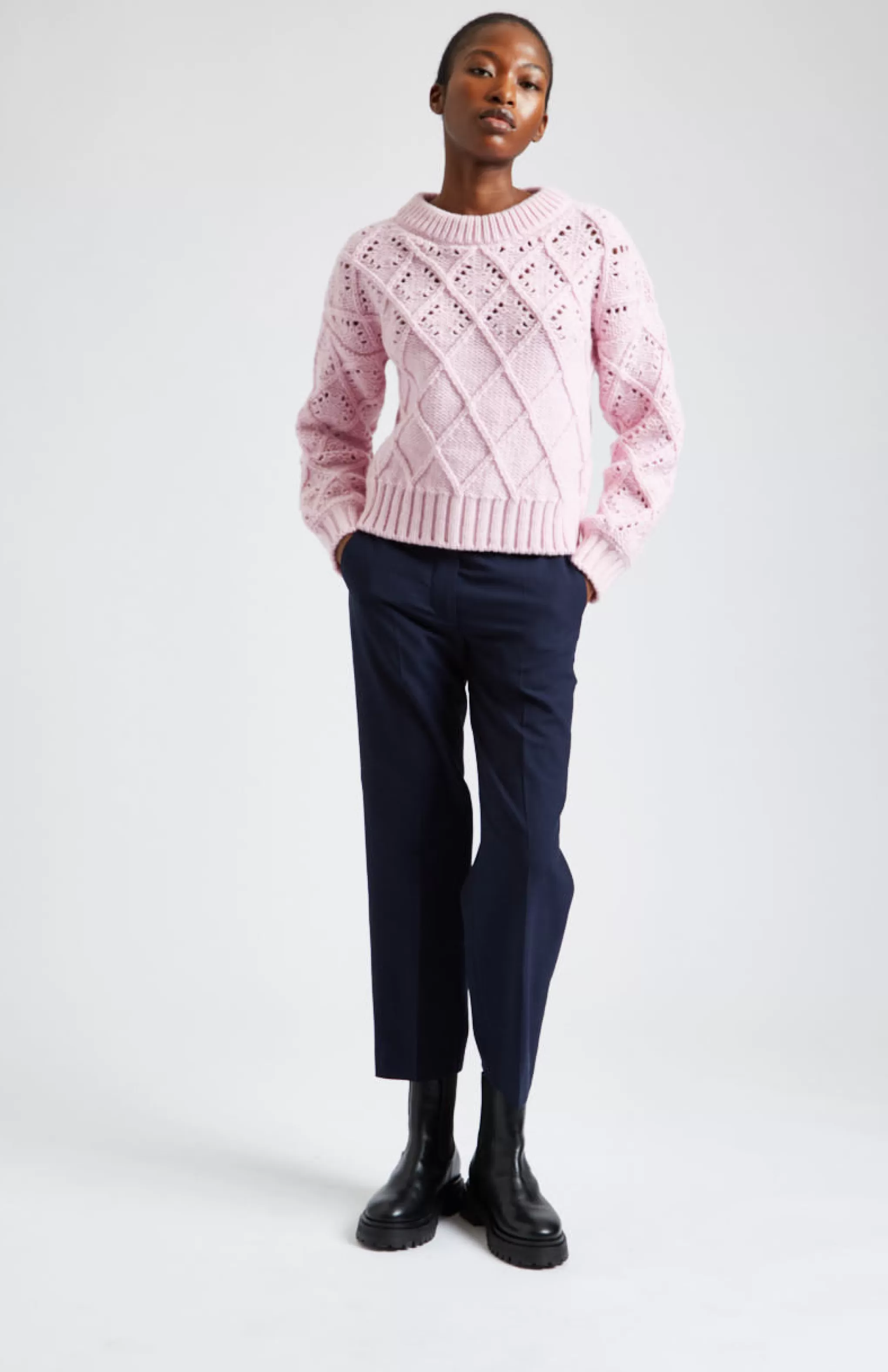 Best Sale Superfine Wool Jumper With Allover Diamond Pattern In Powder Pink Men/Women Argyle