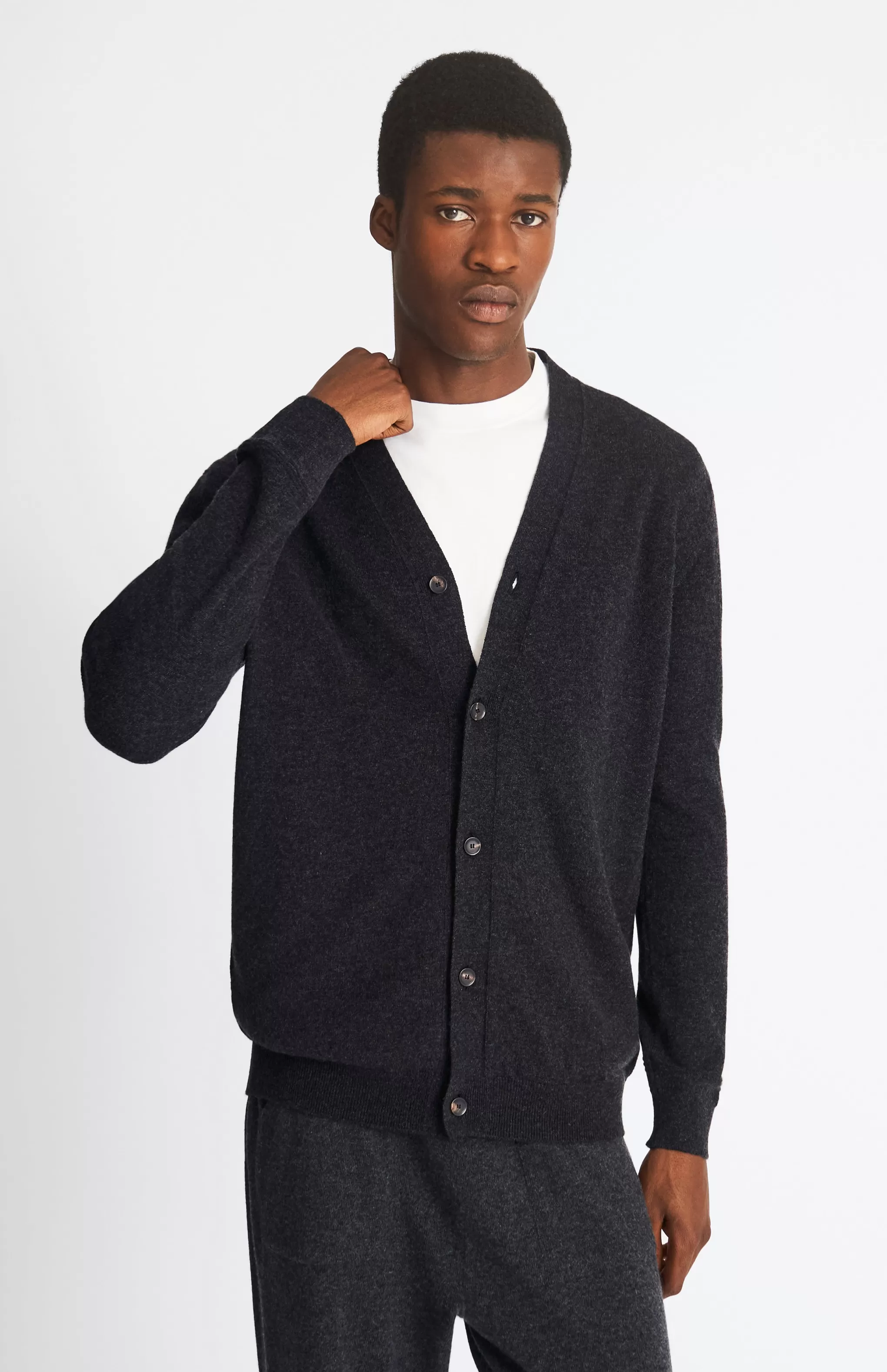 Best Sale V Neck Cashmere Cardigan In Charcoal Men Classic Cashmere