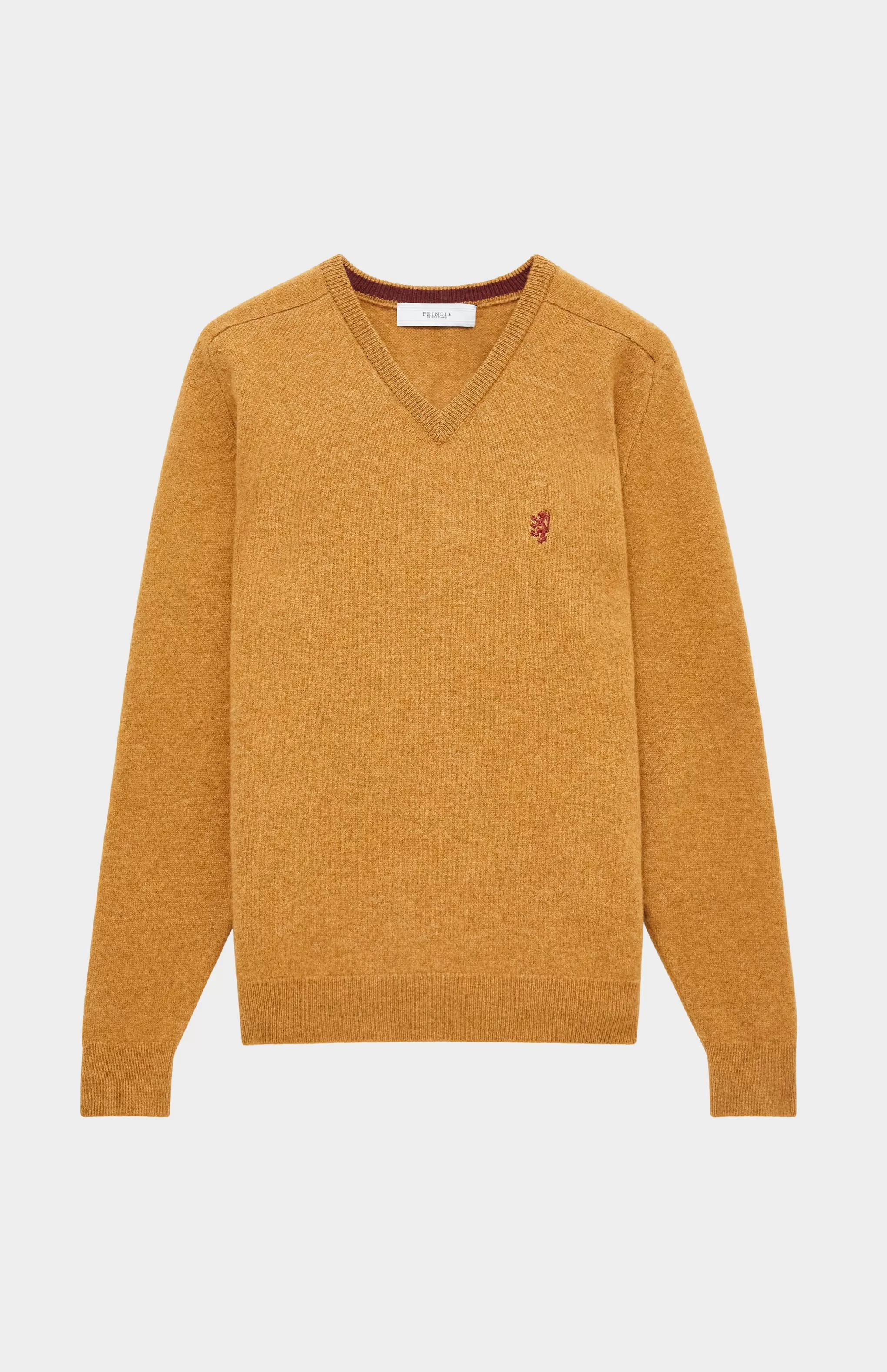 Cheap V Neck Lion Lambswool Jumper In Mustard Sand / Red Rust Men Best Sellers