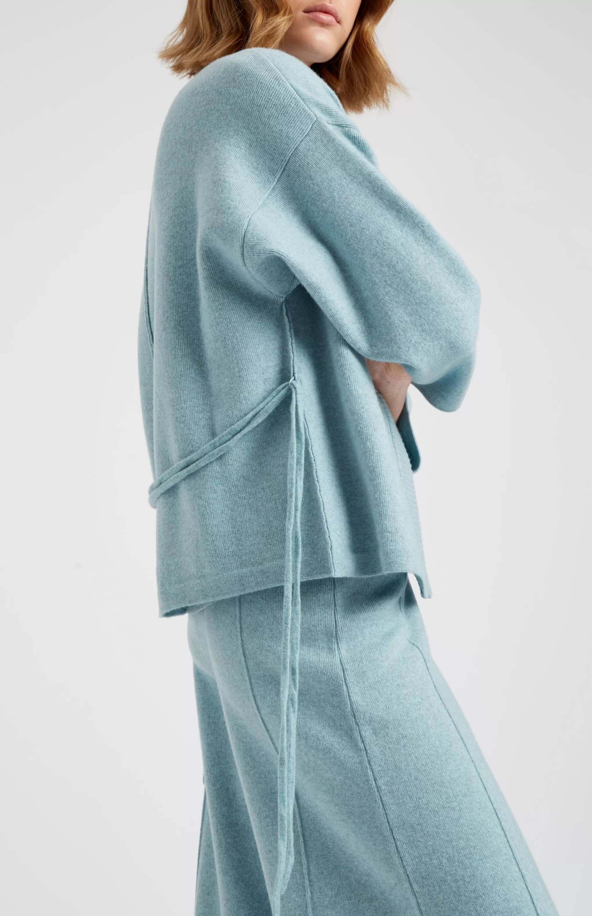 Best Sale Women's Cashmere Blend Wrap Cardigan In Aqua Melange Men/Women Lambswool