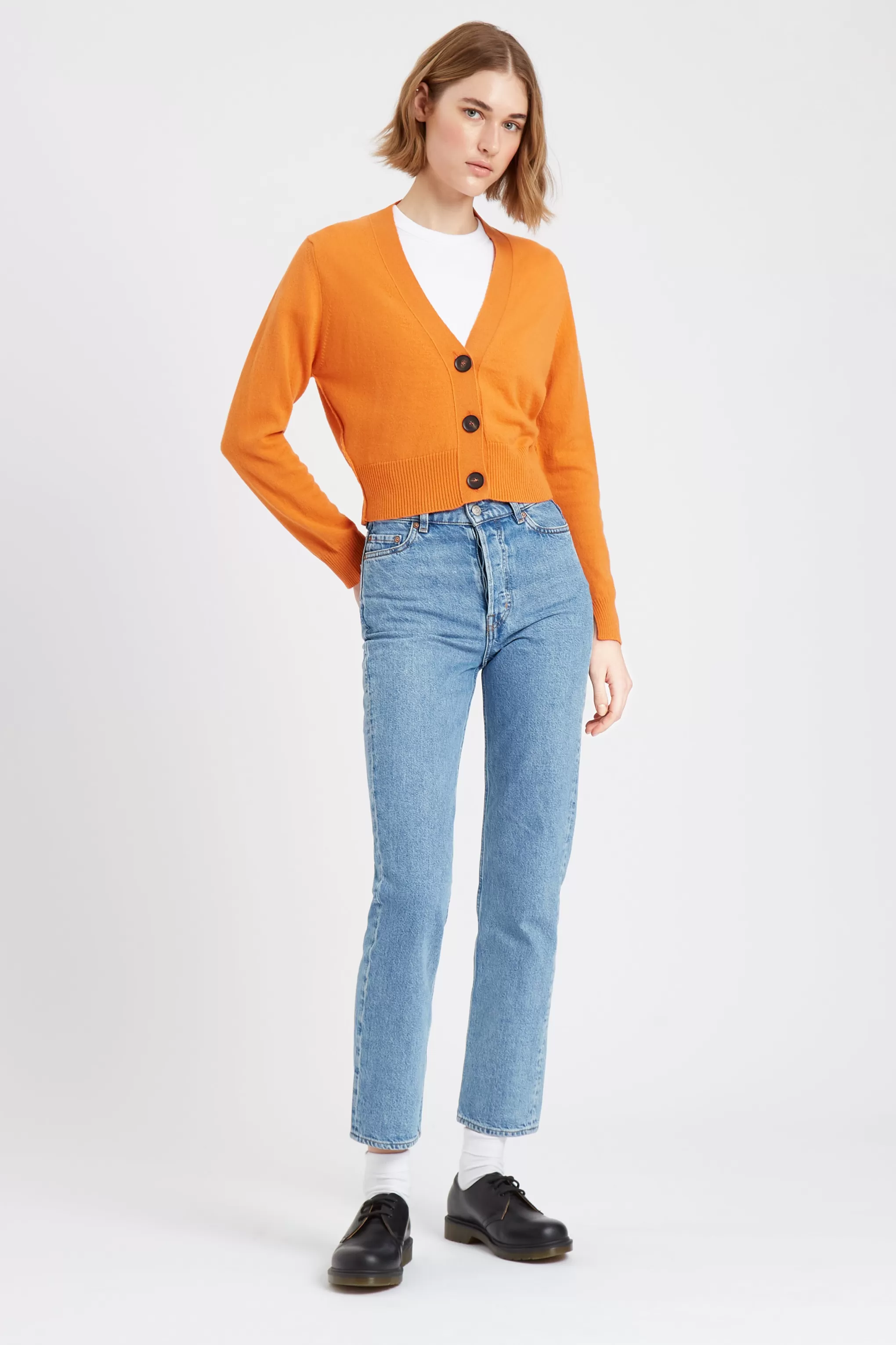 Cheap Women's Cropped Cashmere Cardigan In Burnt Orange Men/Women Cardigans