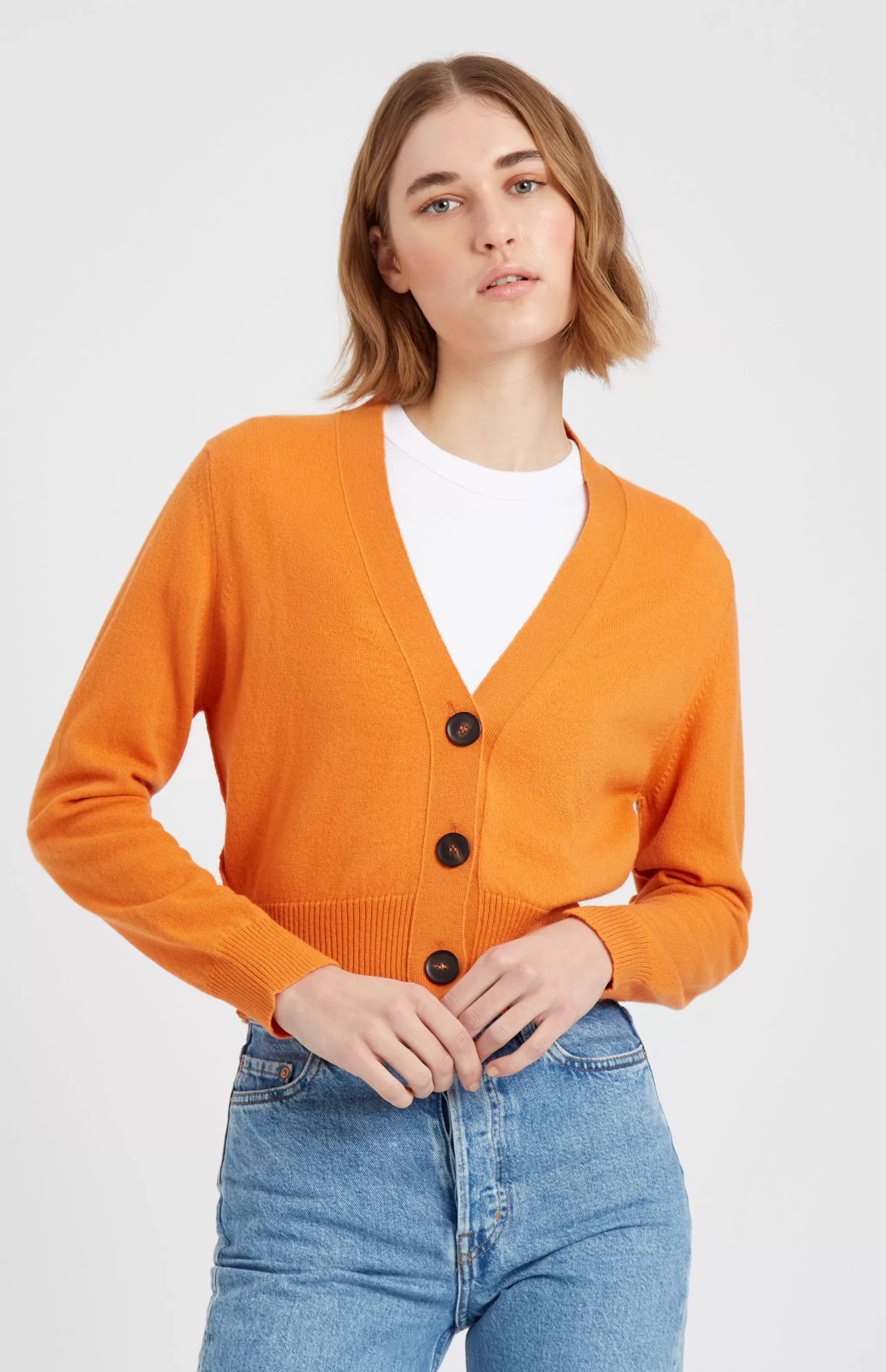 Cheap Women's Cropped Cashmere Cardigan In Burnt Orange Men/Women Cardigans