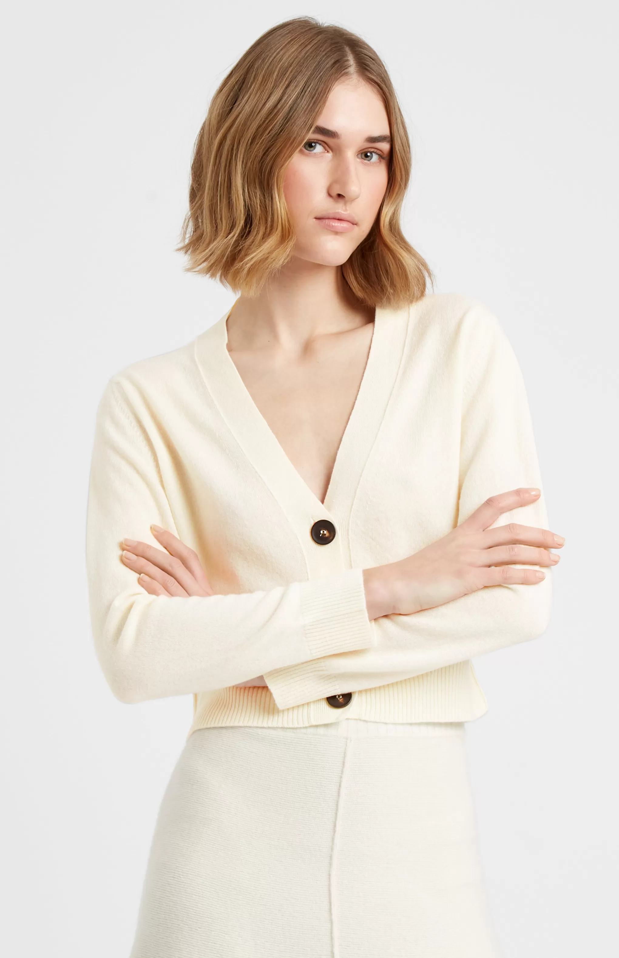 Best Sale Women's Cropped Cashmere Cardigan In Off White Men/Women Classic Cashmere