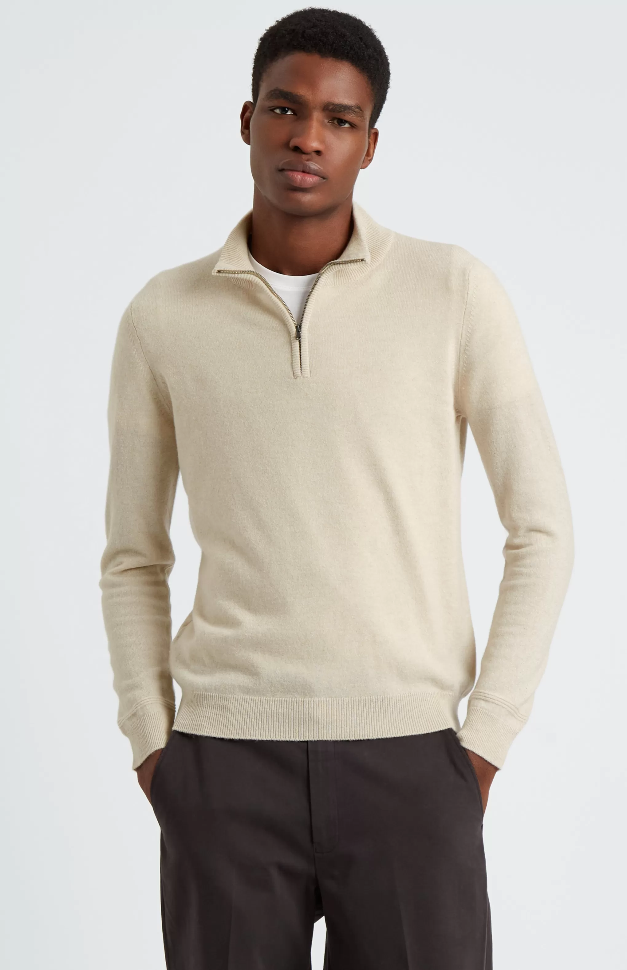 Flash Sale Zip Neck Cashmere Jumper In Light Natural Men Cashmere Cashmere Clearance